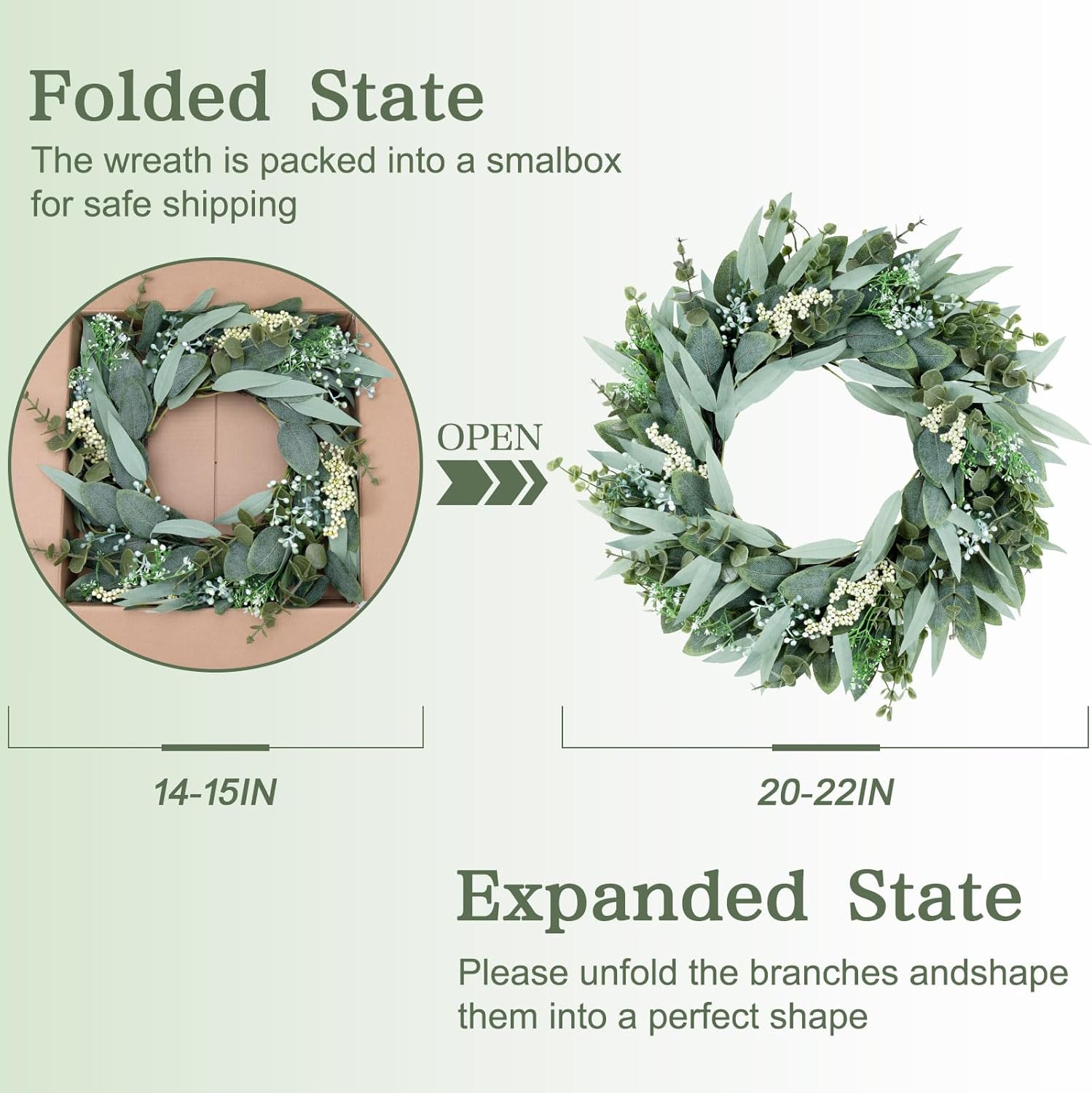 Eucalyptus Wreath 22 Inch Artificial Front Door Decor