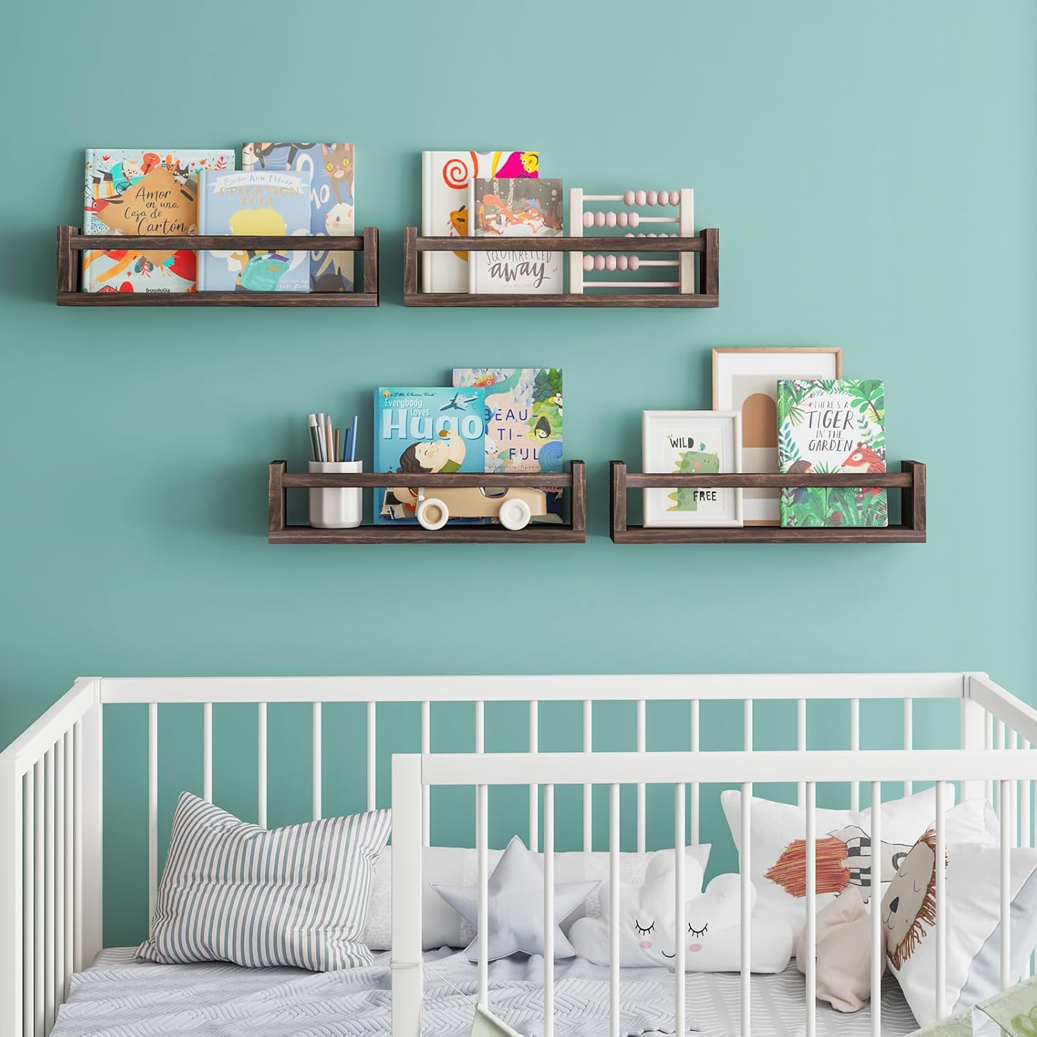 Fixwal Floating Book Shelves Set of 4 Brown