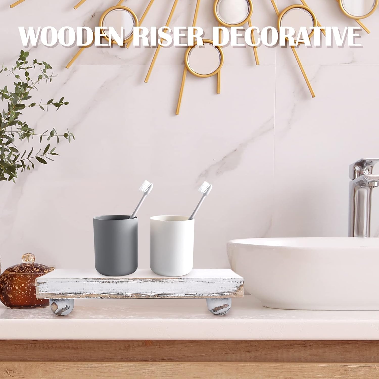 Chunful Set of 3 White Rustic Wooden Risers