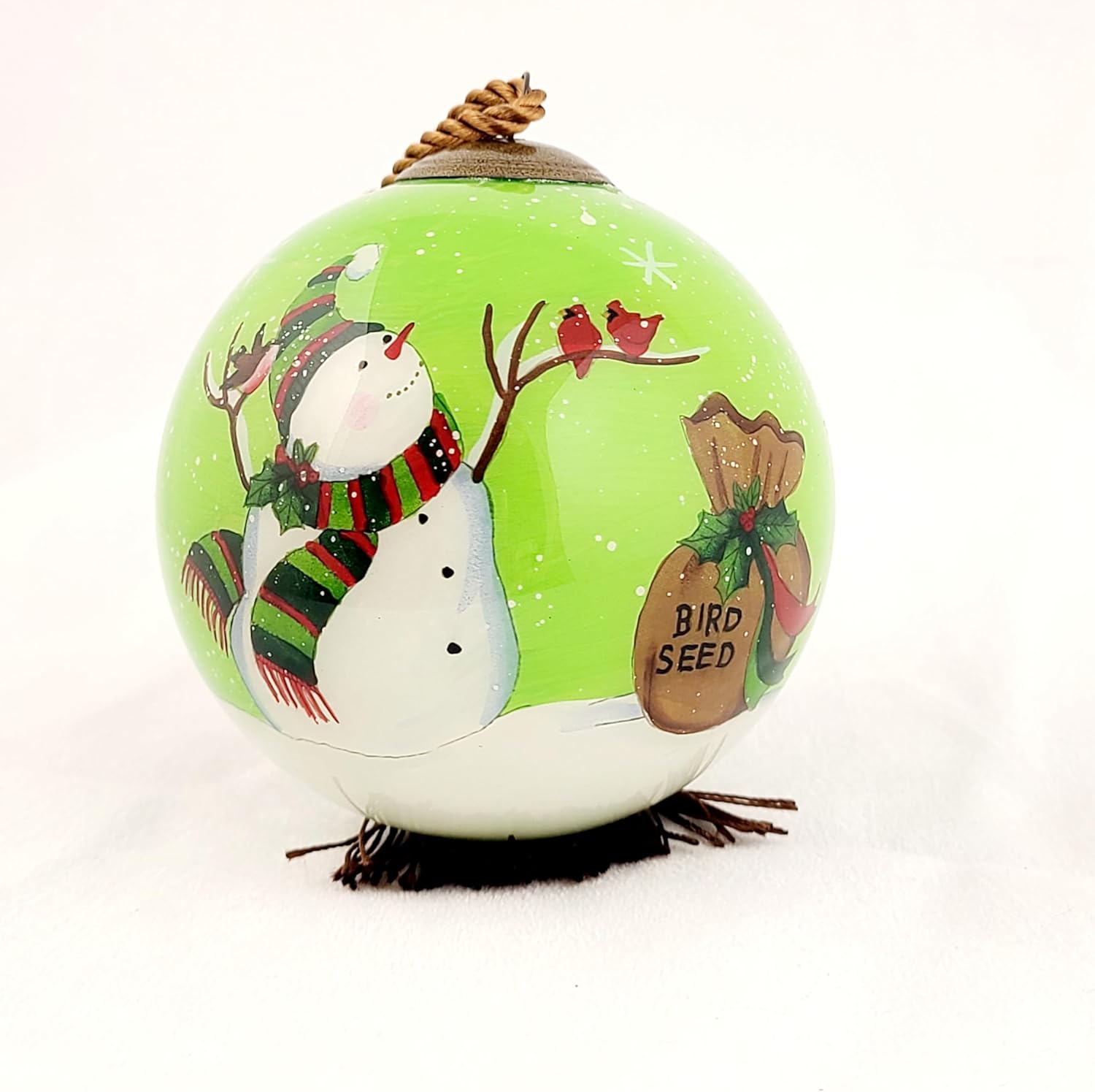 Snowman Feeding Birds LiBien Glass Collectible