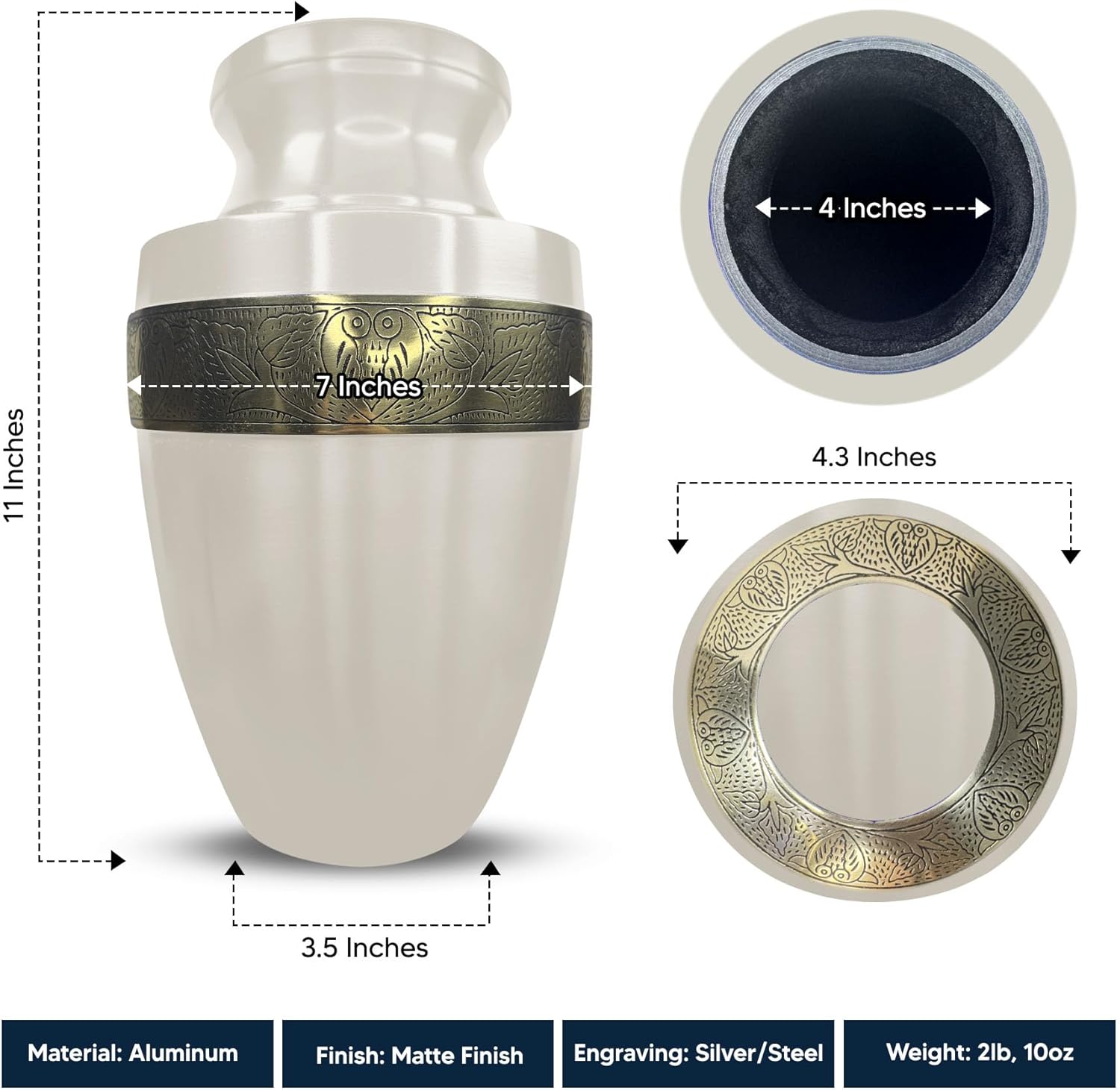 Custom Adult Cremation Urn with Funny Engraving 200 Lbs Gold Rim White