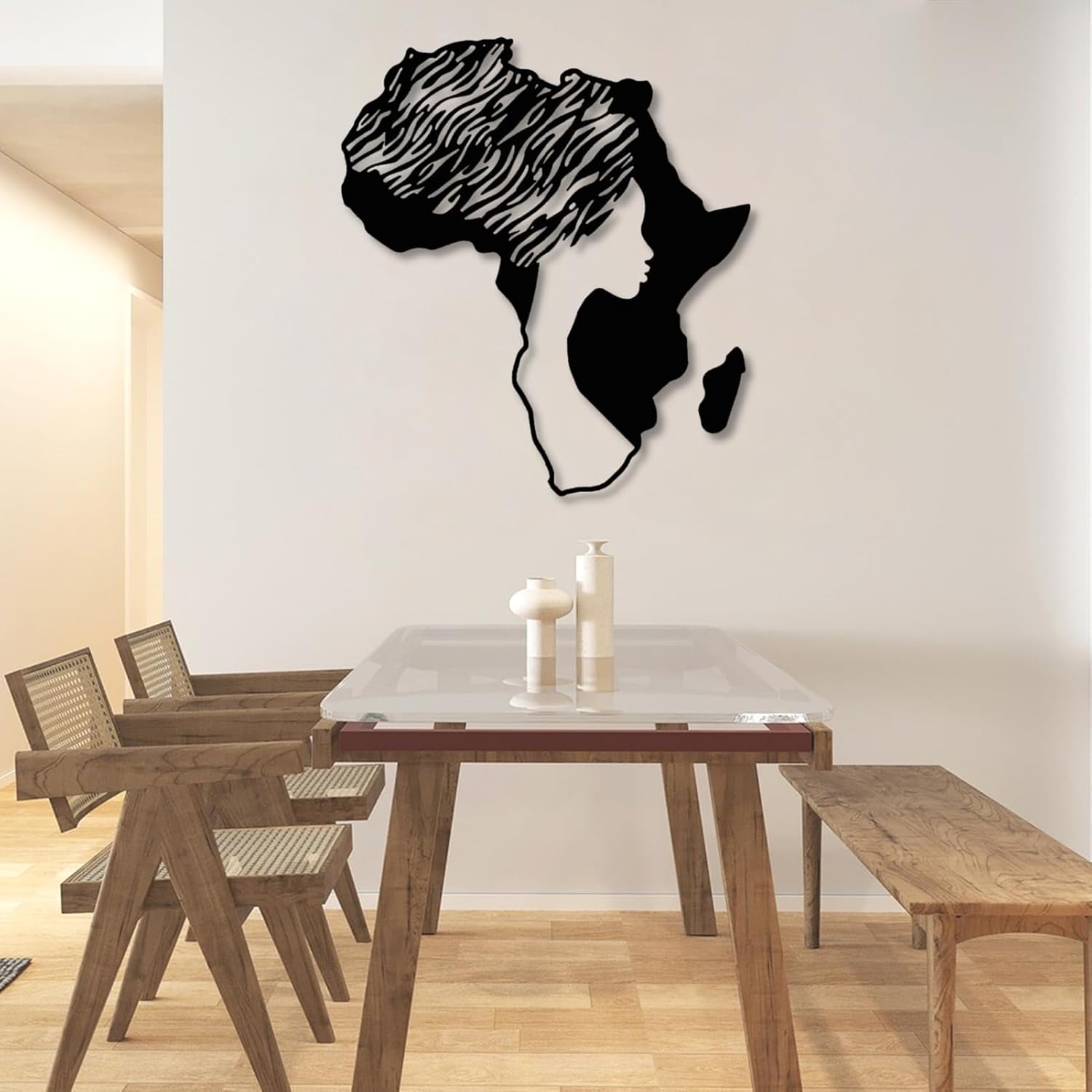 Yemwot African Woman Metal Wall Map Art - Gold 29x33 Inch