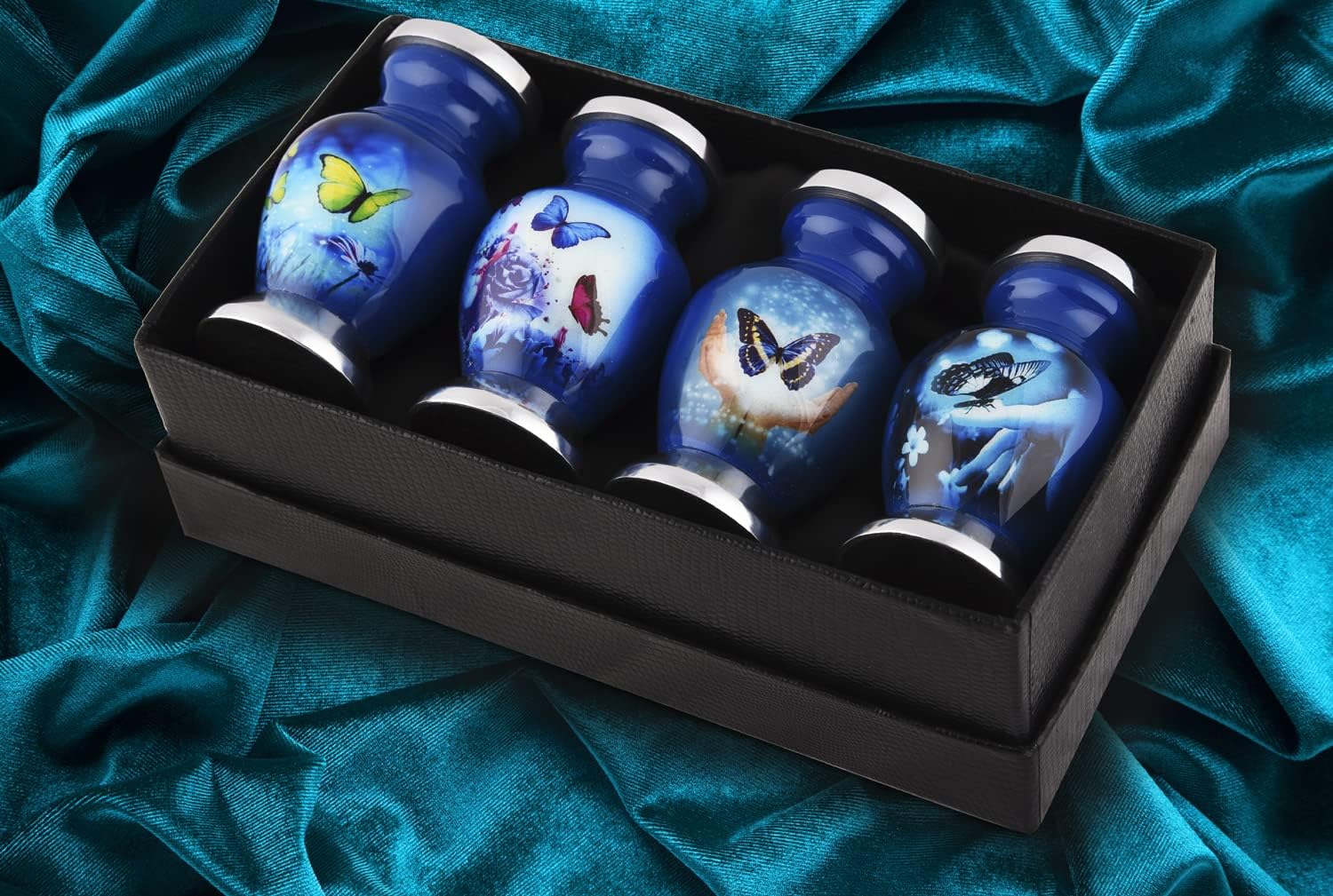 Butterfly Theme Cremation Urns Set of 4 Blue
