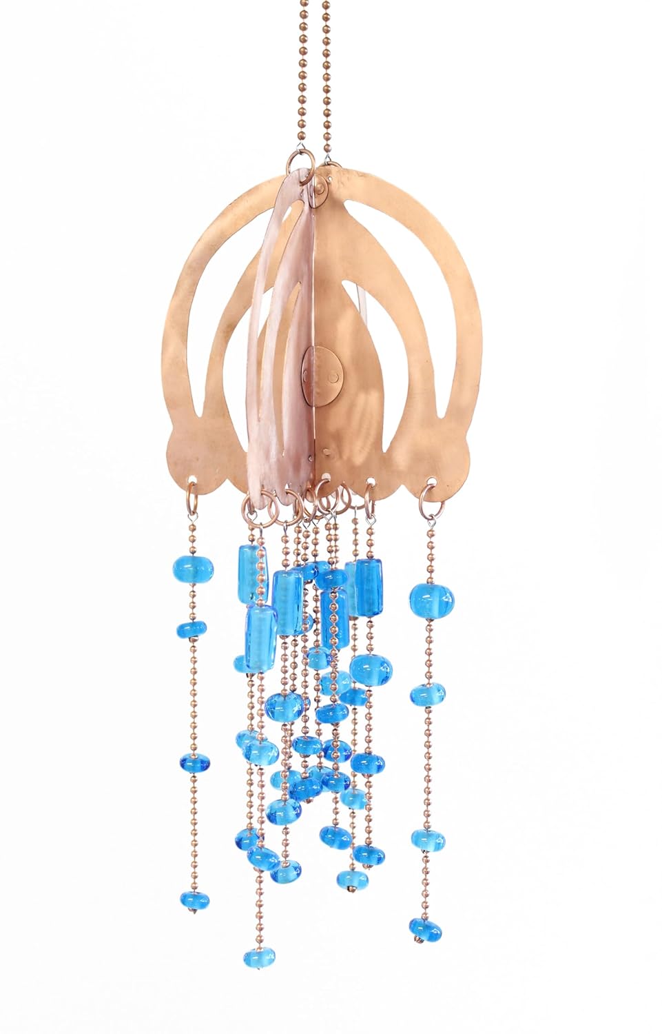 Handmade Copper Jellyfish Mobile with Blue Glass Beads