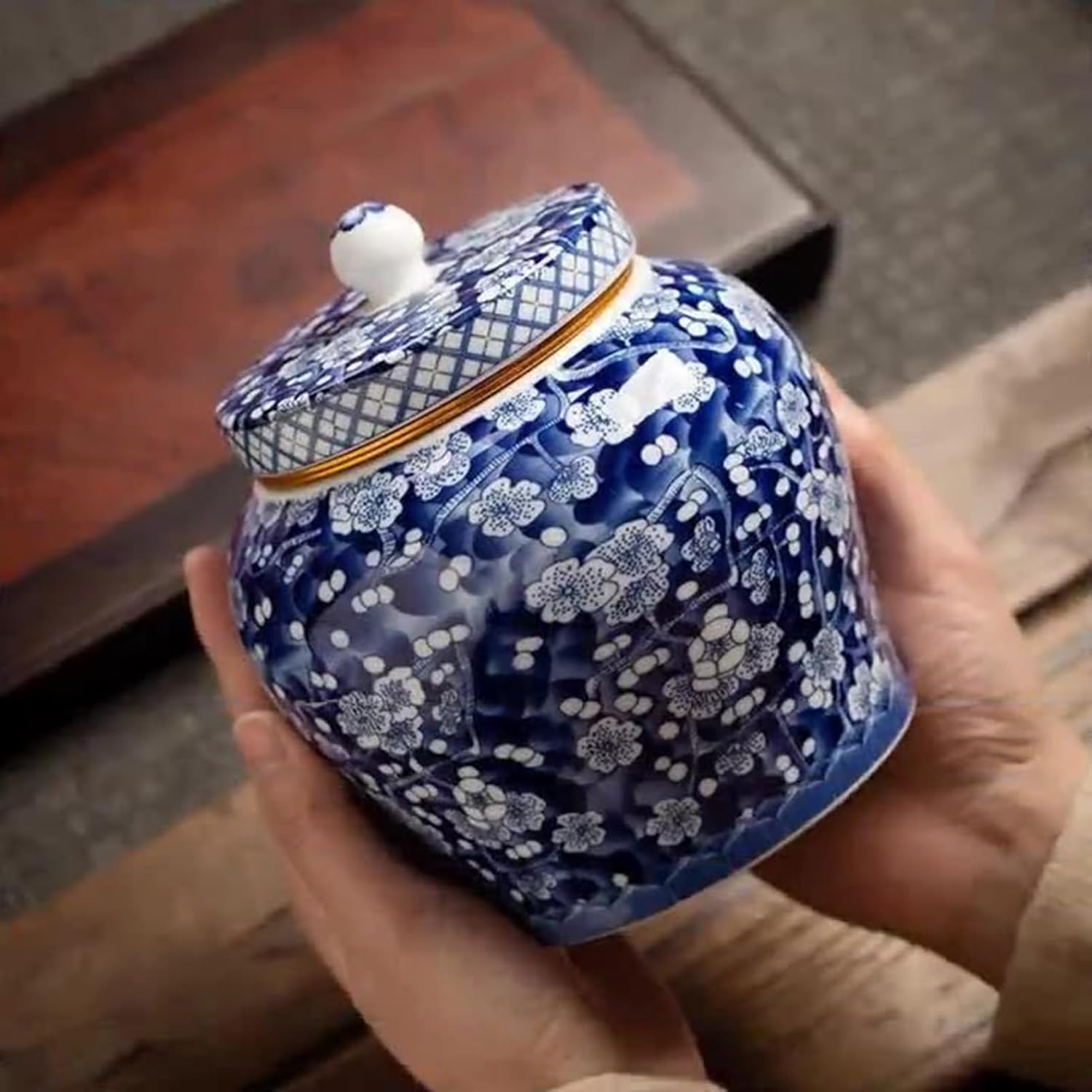 Ceramic Floral Urn for Human Ashes - 35 oz