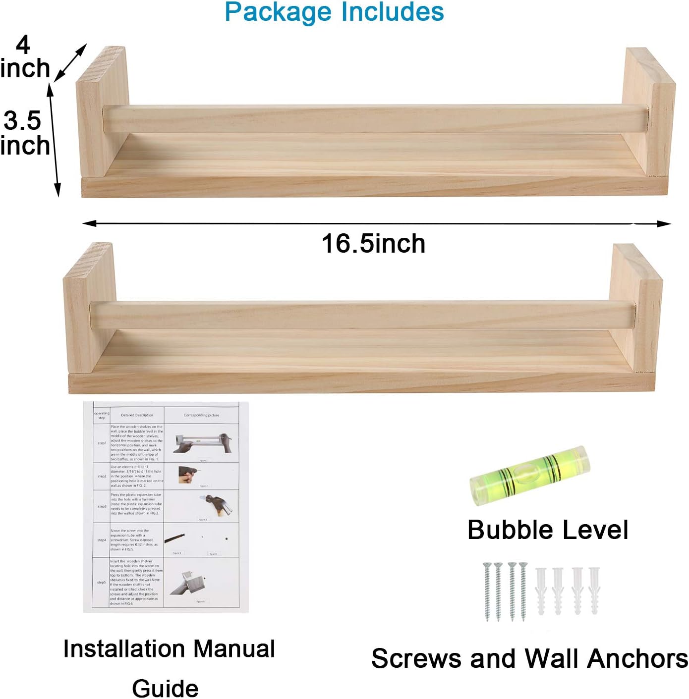 Nursery Floating Book Shelves Set of 2 Natural Wood