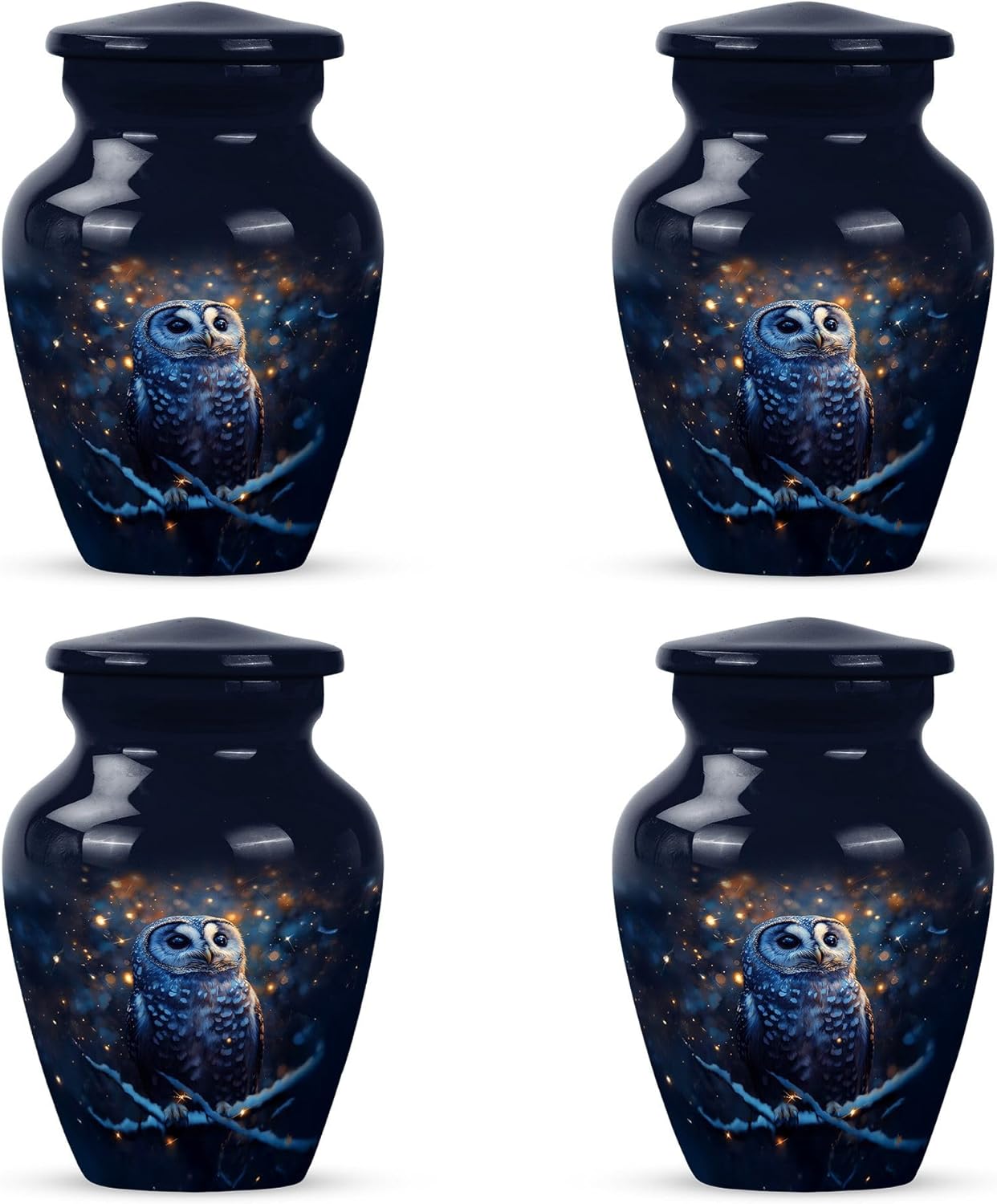 Blue Owl Mini Cremation Urn for Ashes - 3 Inch 4 pcs
