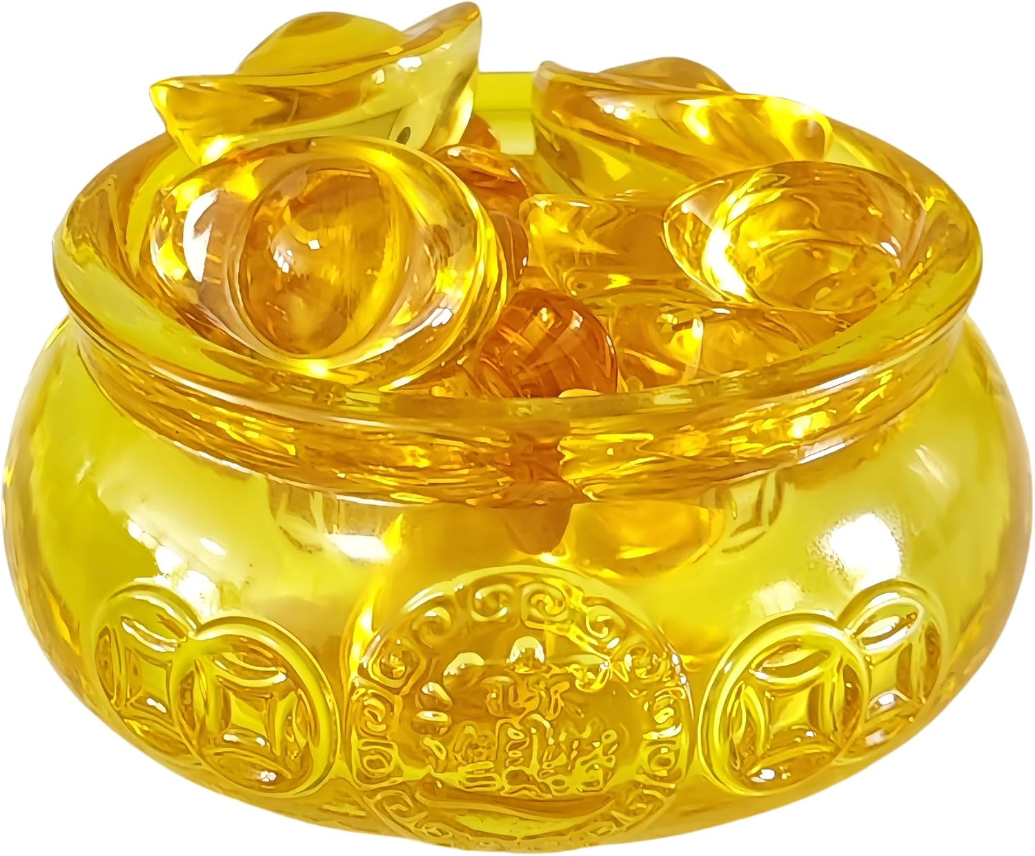 3 Inch Handmade Crystal Golden Treasure Basin with 43pcs Ingot