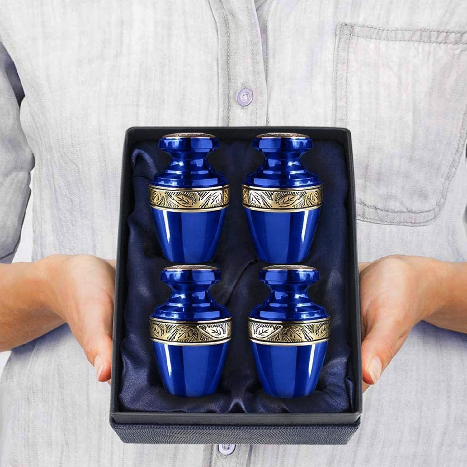 Trupoint Memorials Small Urns Set of 4 Grecian Blue and Gold