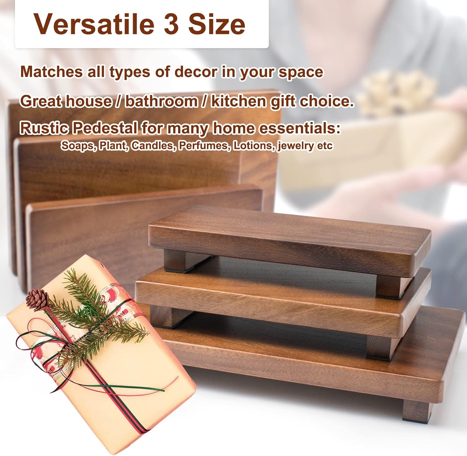 Kulusion Walnut Wooden Pedestal Stand for Kitchen Bathroom Decor