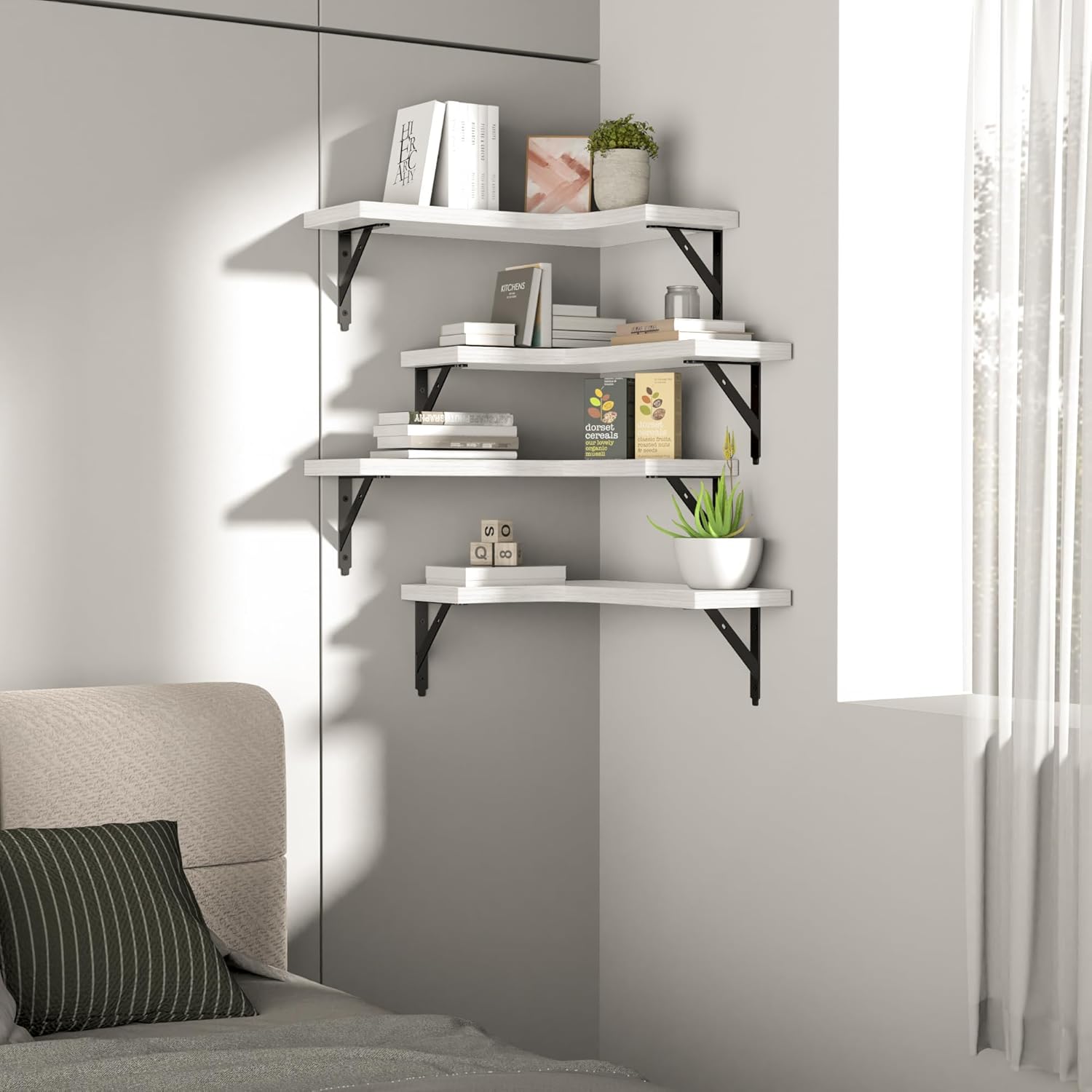 ROMGUAR CRAFT Corner Floating Shelves Set of 4 White
