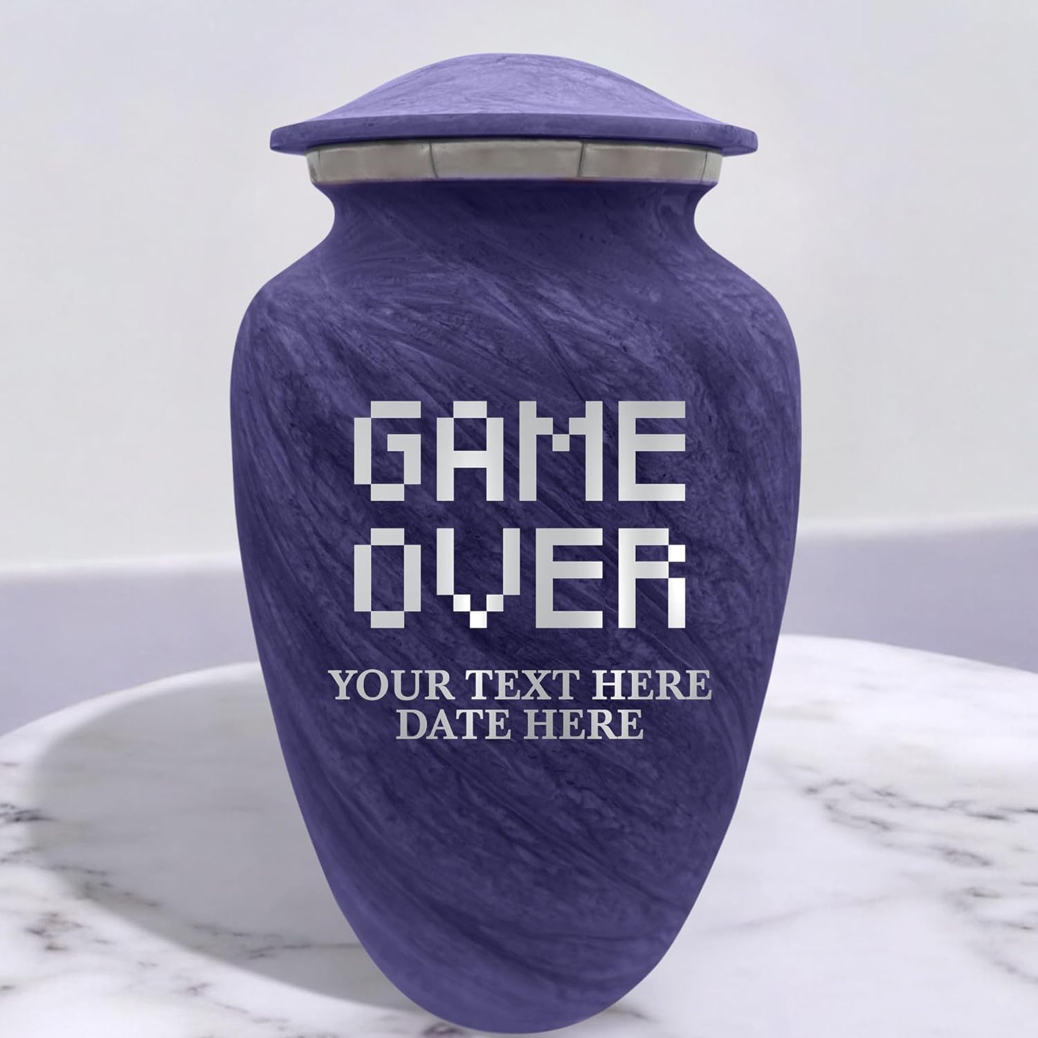 Custom Large Cremation Urn with Name and Game Over Design - Purple