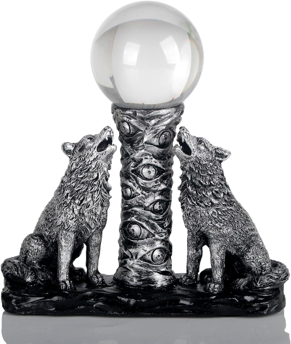 Two Silver Wolves Figurine with Crystal Base Holder