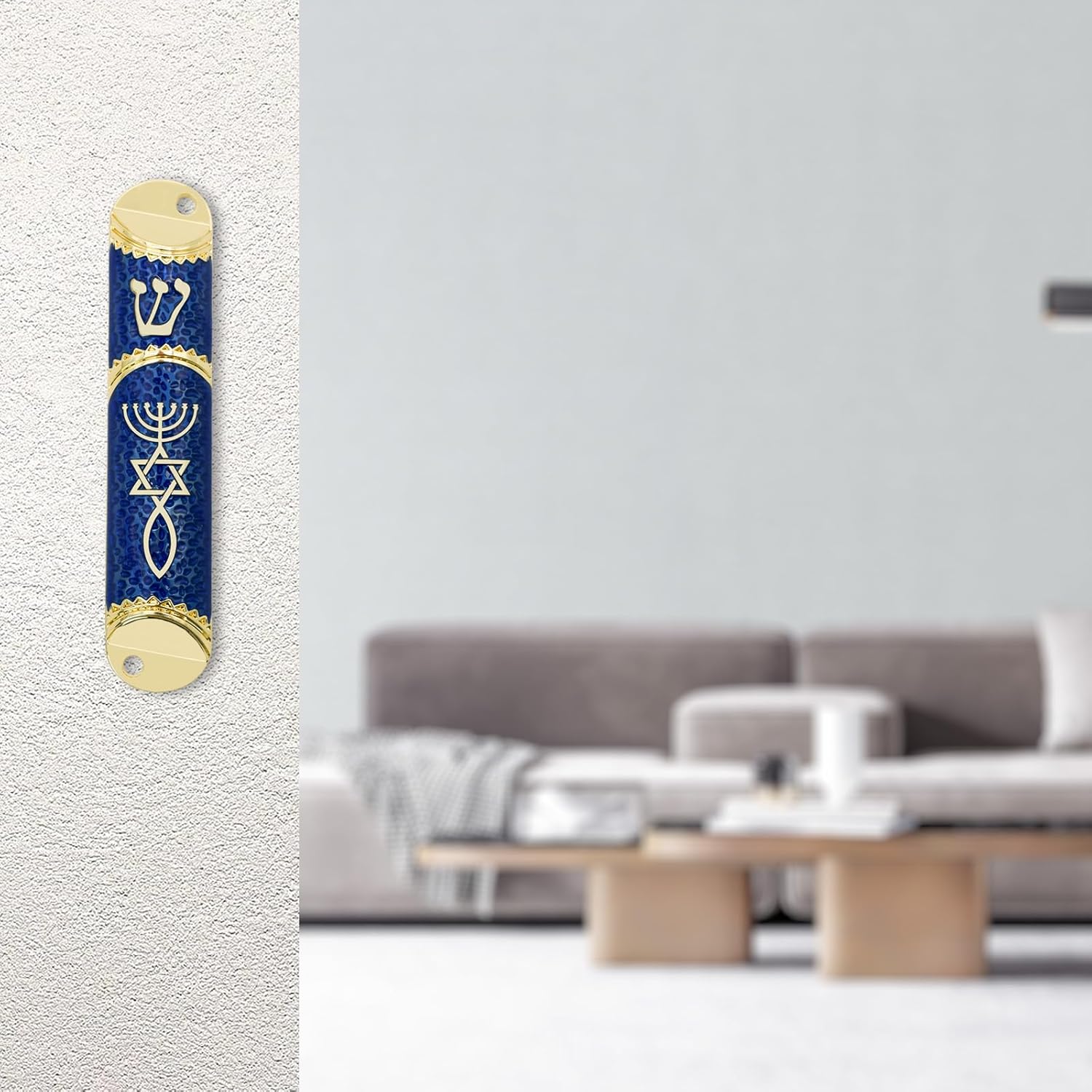 MrMrKura Blue Mezuzah with Scroll for Door Frame