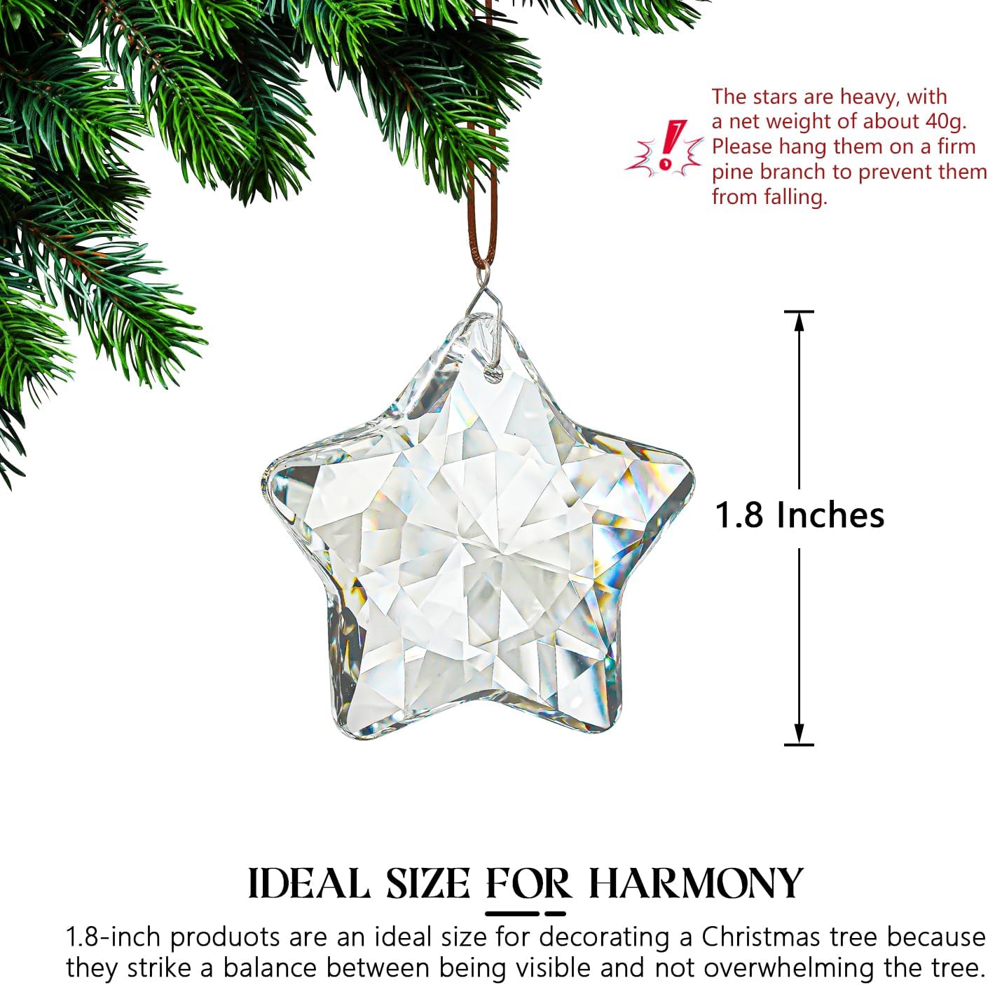 HD Crystal Glass Christmas Ornaments Set of 6