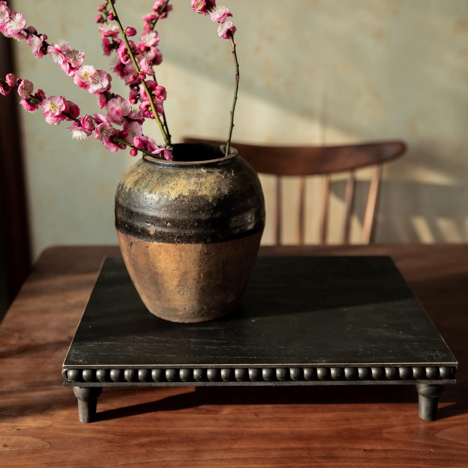 GENMOUS Farmhouse Wood Display Stand 3-Tier Beaded Pedestal