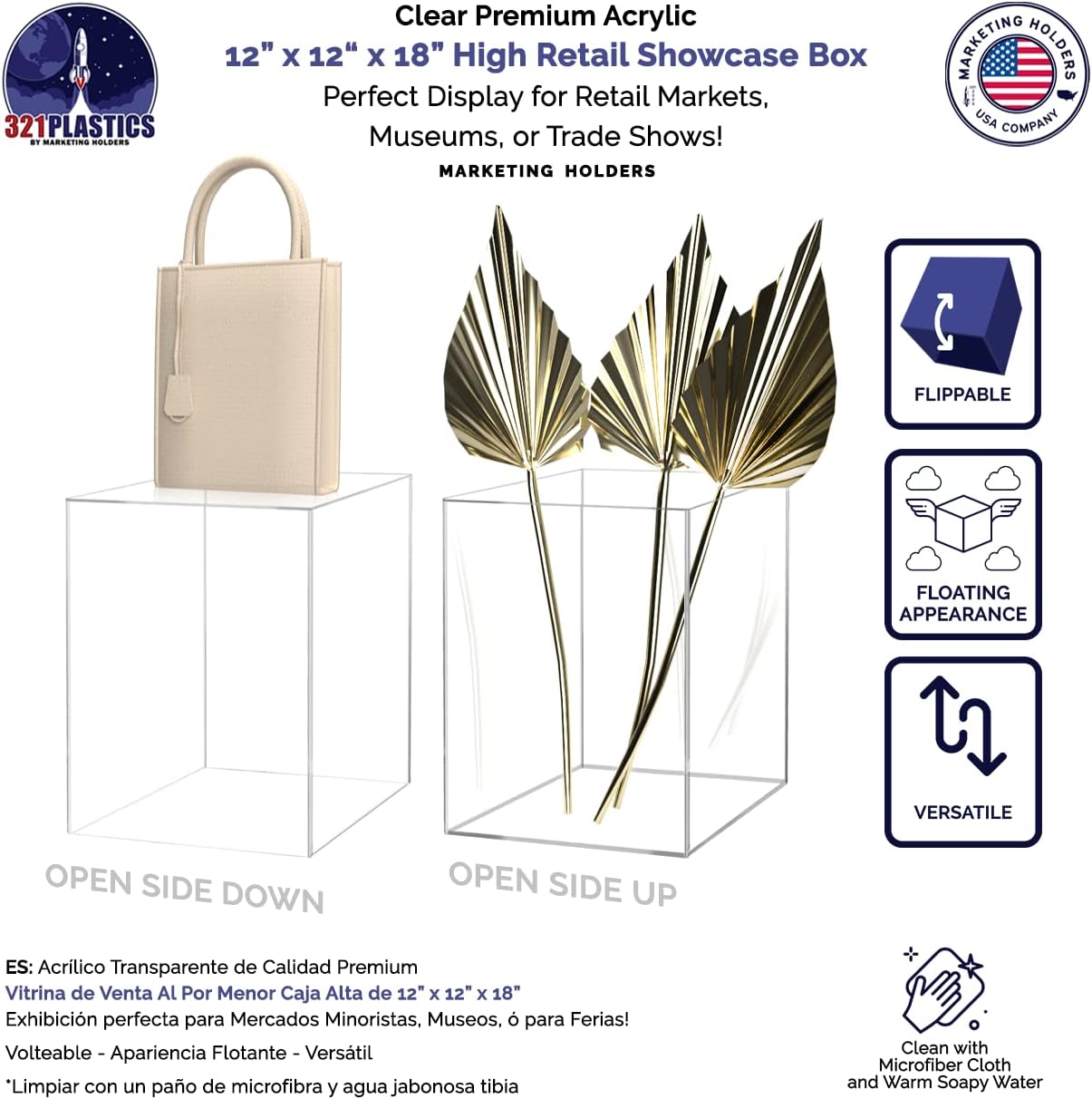 12x12x18 Clear Acrylic Display Box with Open Side