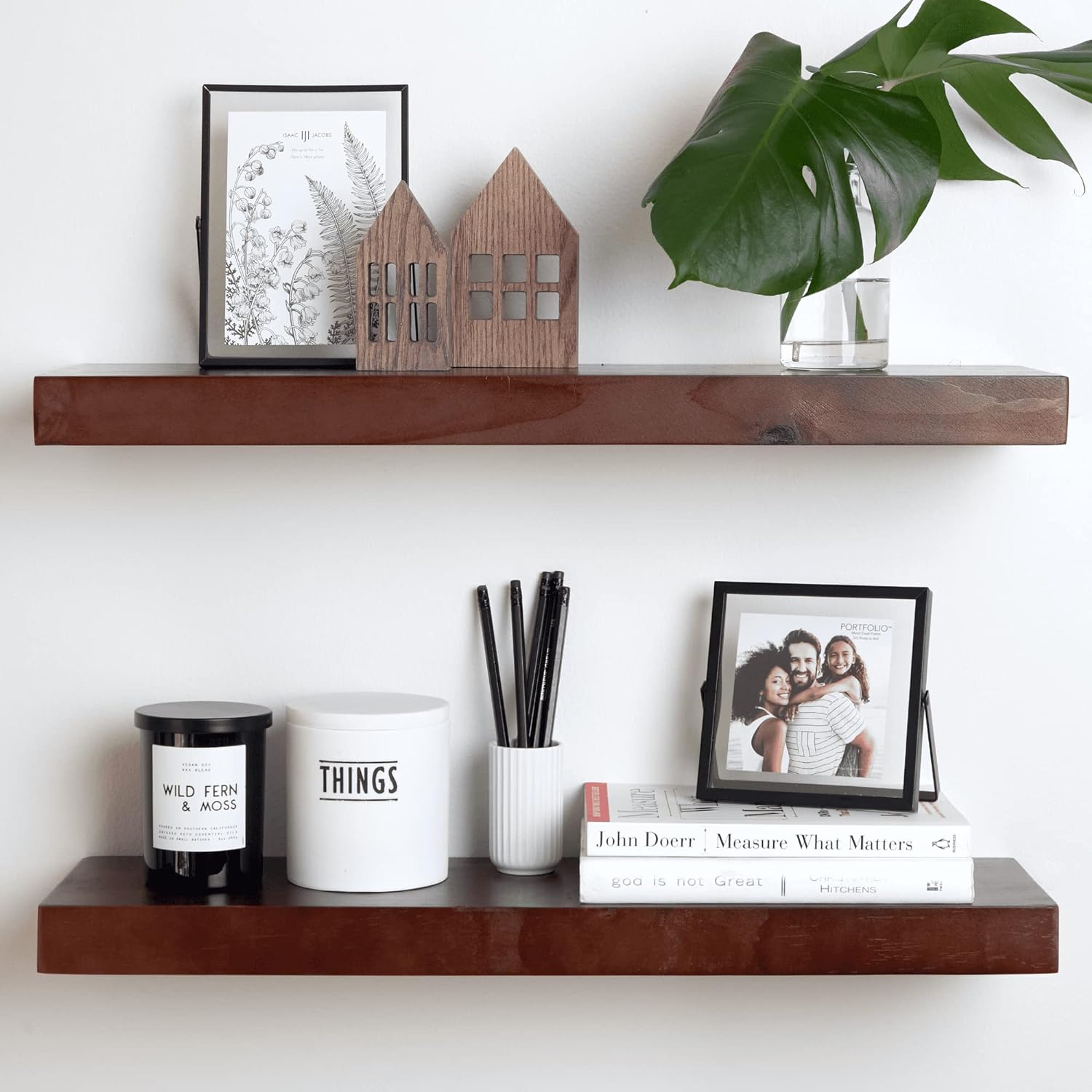 Homeforia 24 Inch Walnut Floating Shelves Set of 2