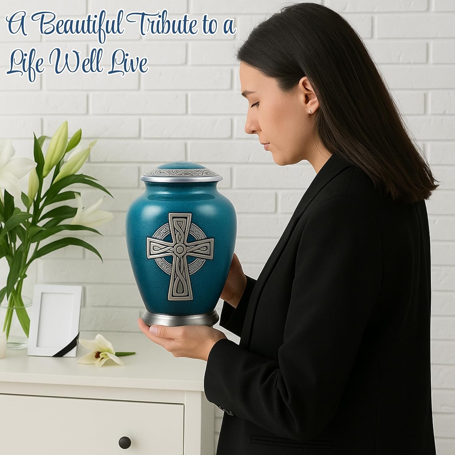 Celtic Cross Engraved Aluminium Cremation Urn - Large