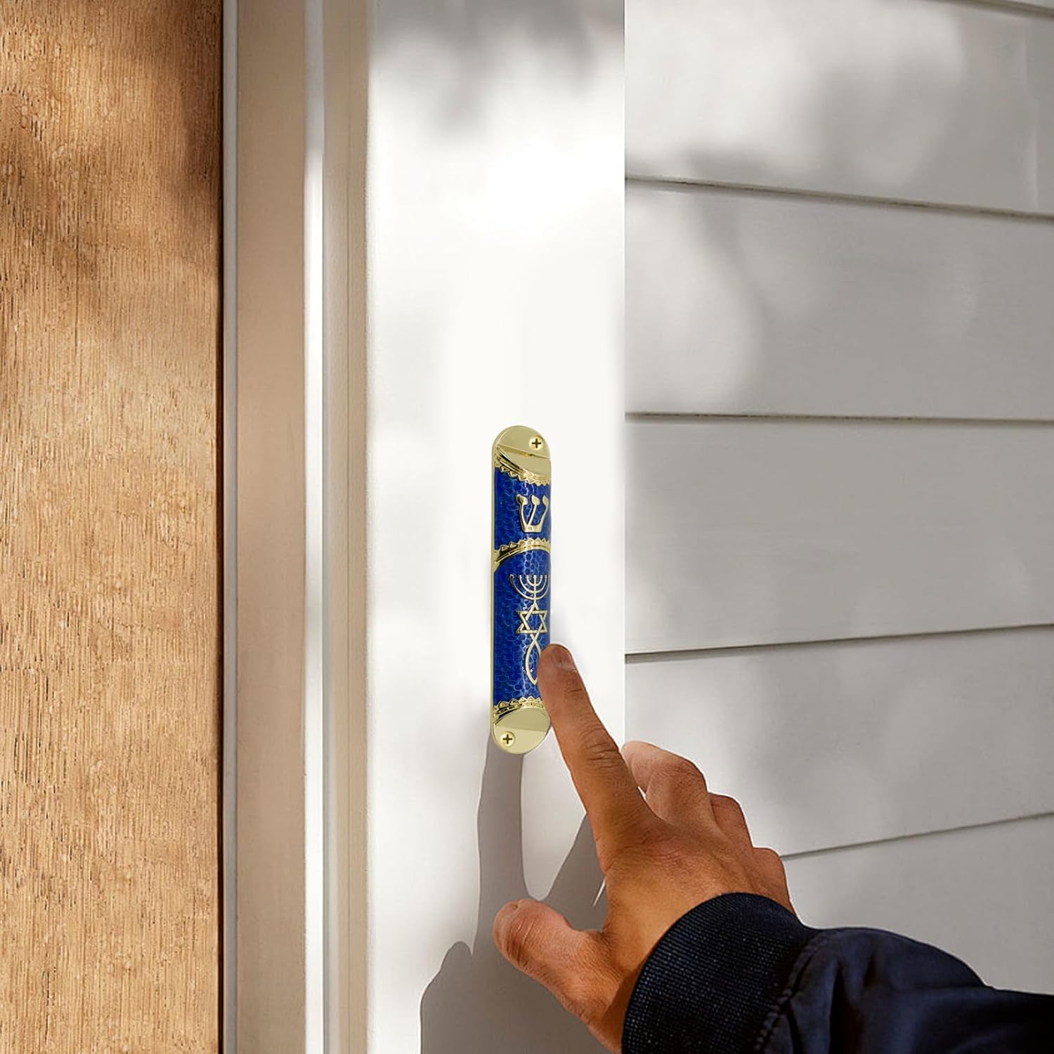 MrMrKura Blue Mezuzah with Scroll for Door Frame