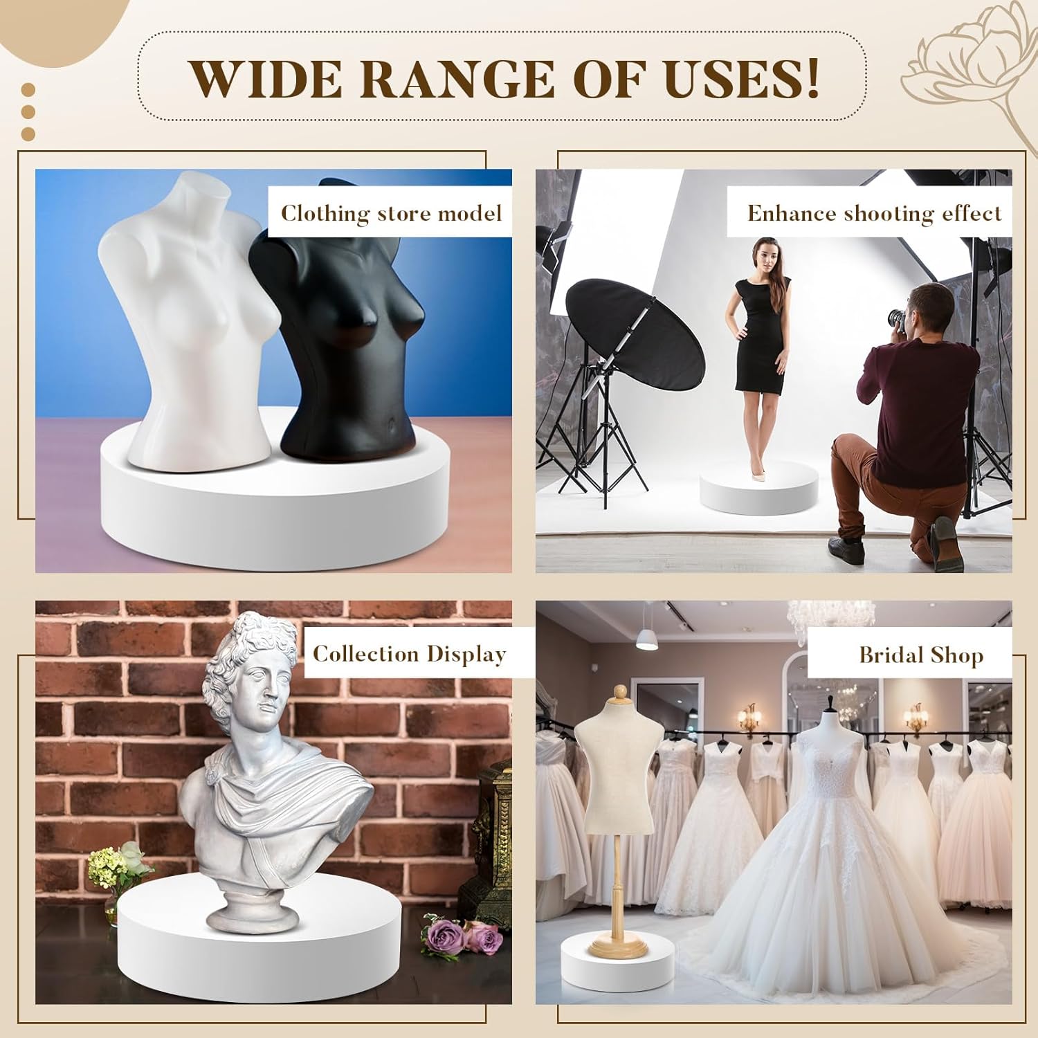 Cinnvoice Round White Display Pedestal Stand 236x59in