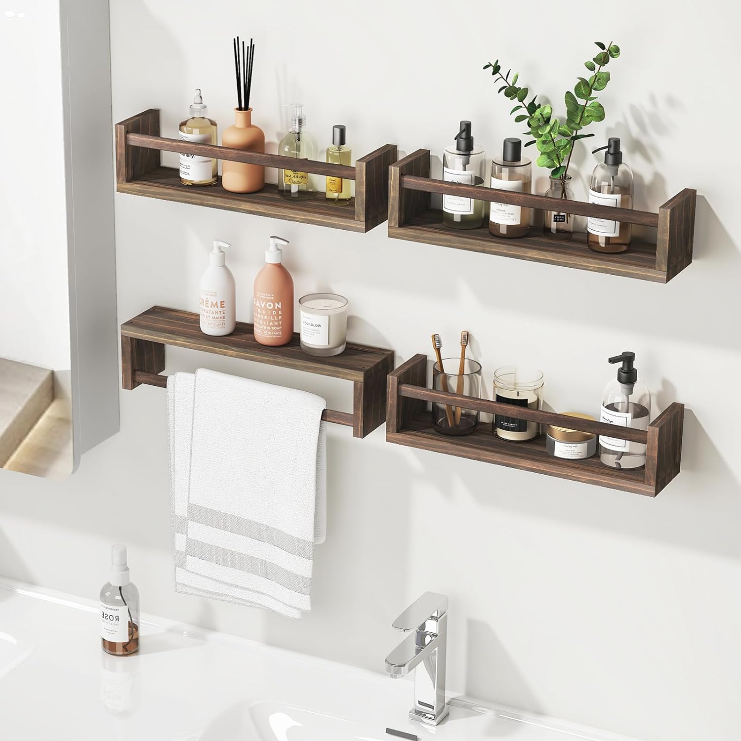Fixwal Floating Book Shelves Set of 4 Brown
