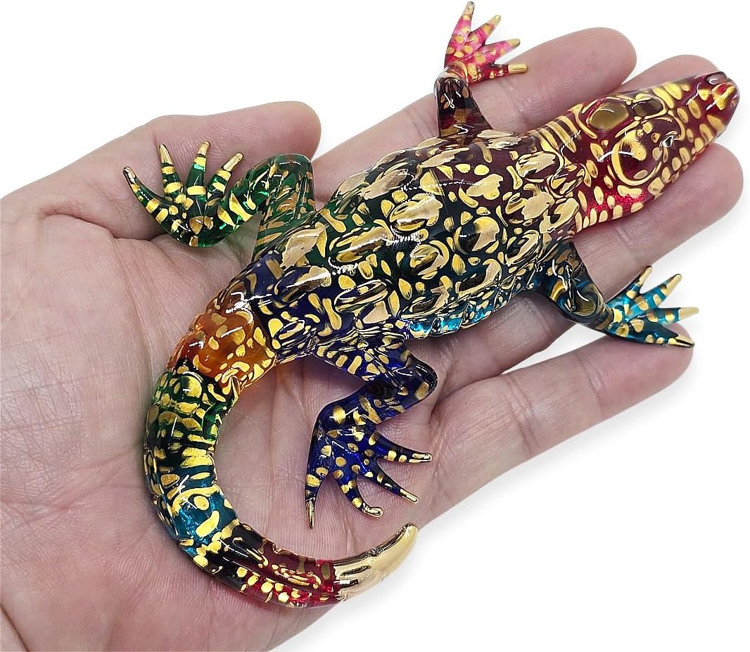 WitnyStore Tiny 5 Inch Rainbow Gold Dotted Crocodile Figurine