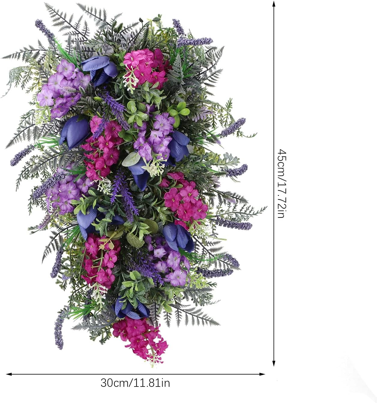 Spring Wreath for Front Door with Lavender Tulips and Green Leaves