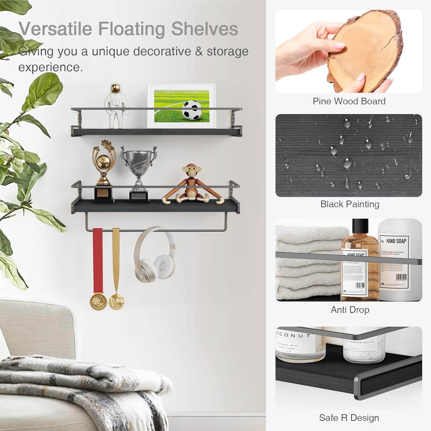 Forbena Modern Floating Shelves Set of 2 for Bathroom and Kitchen
