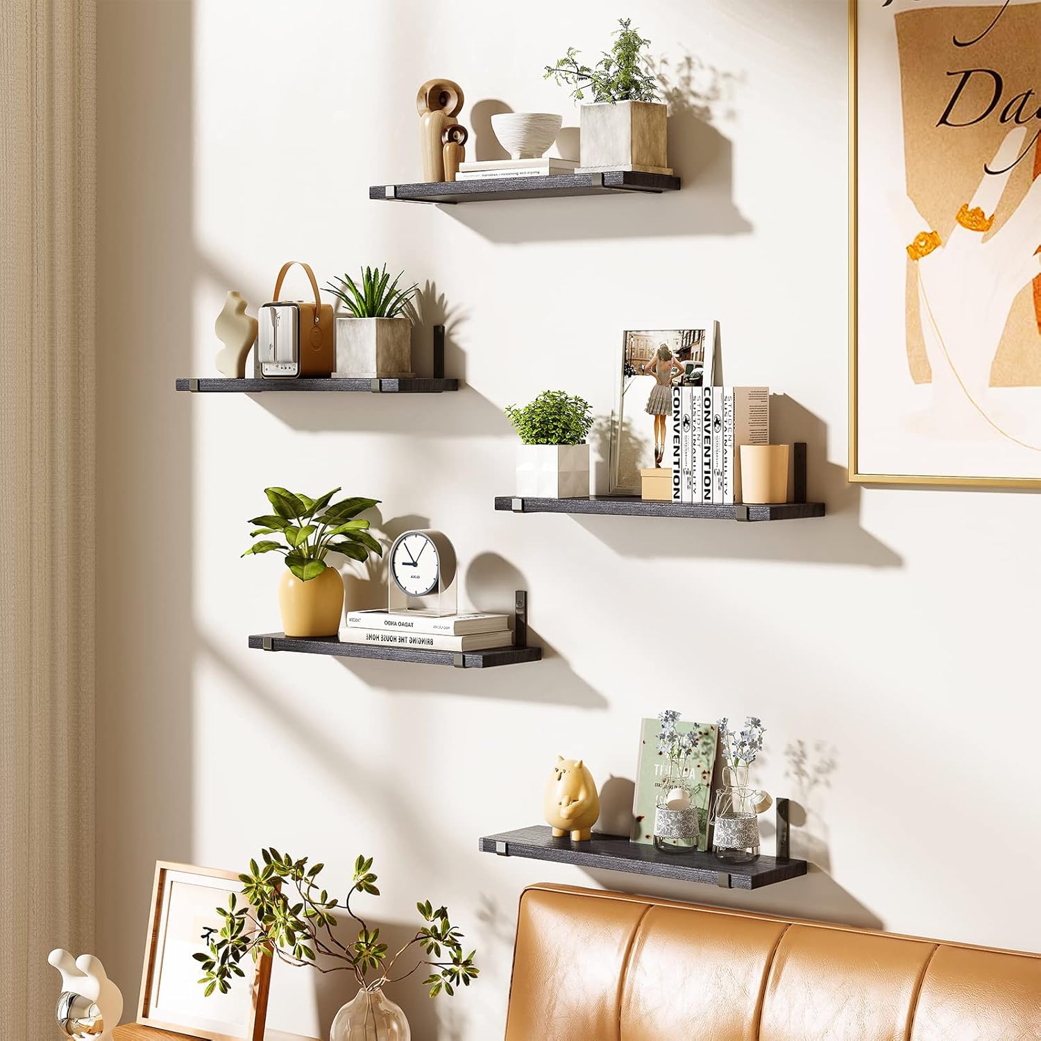 Fixwal Floating Shelves Set of 5 Black Wall Shelves
