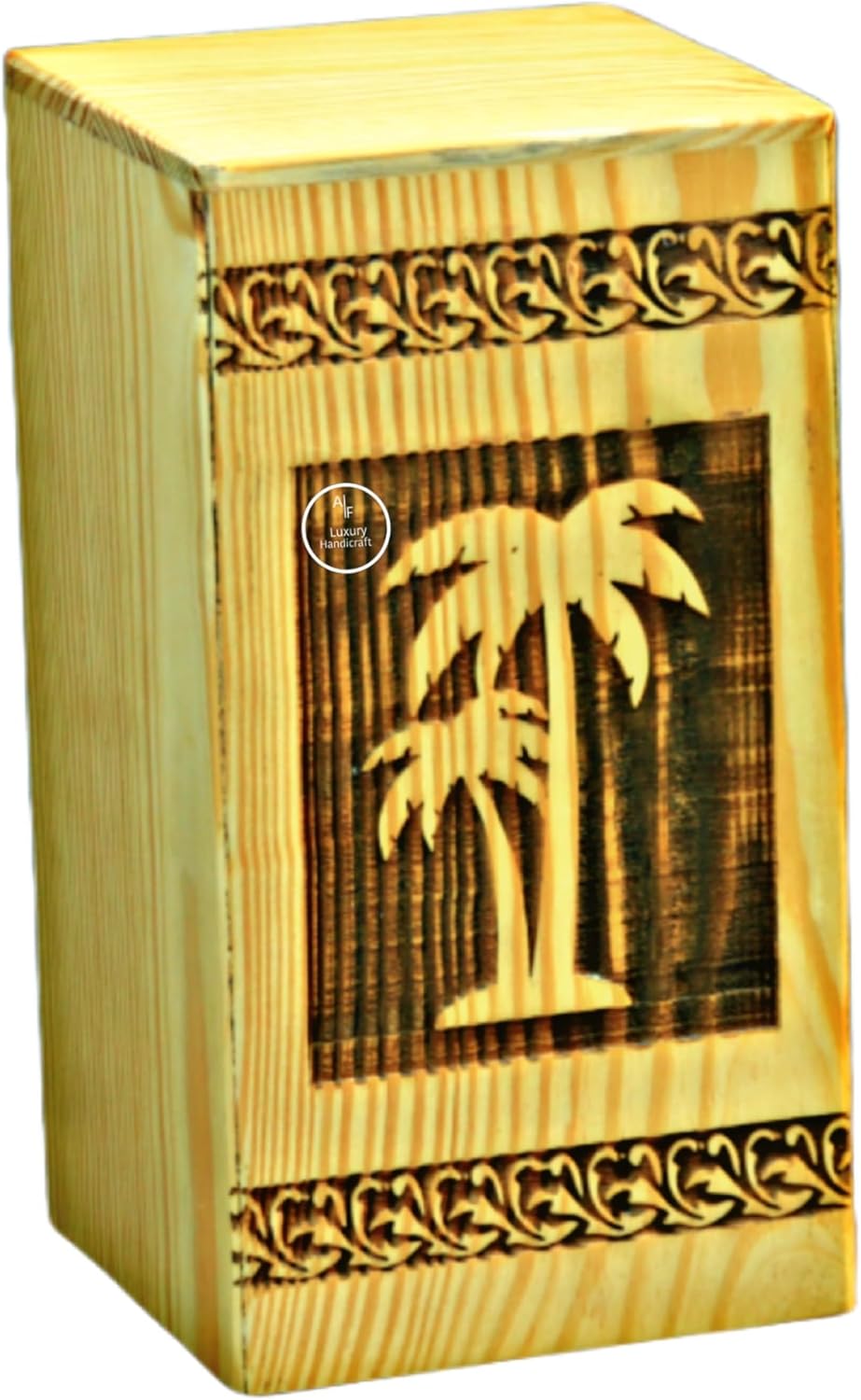 Palm Tree Urn Handmade Natural Wood 220 Cubic Inches