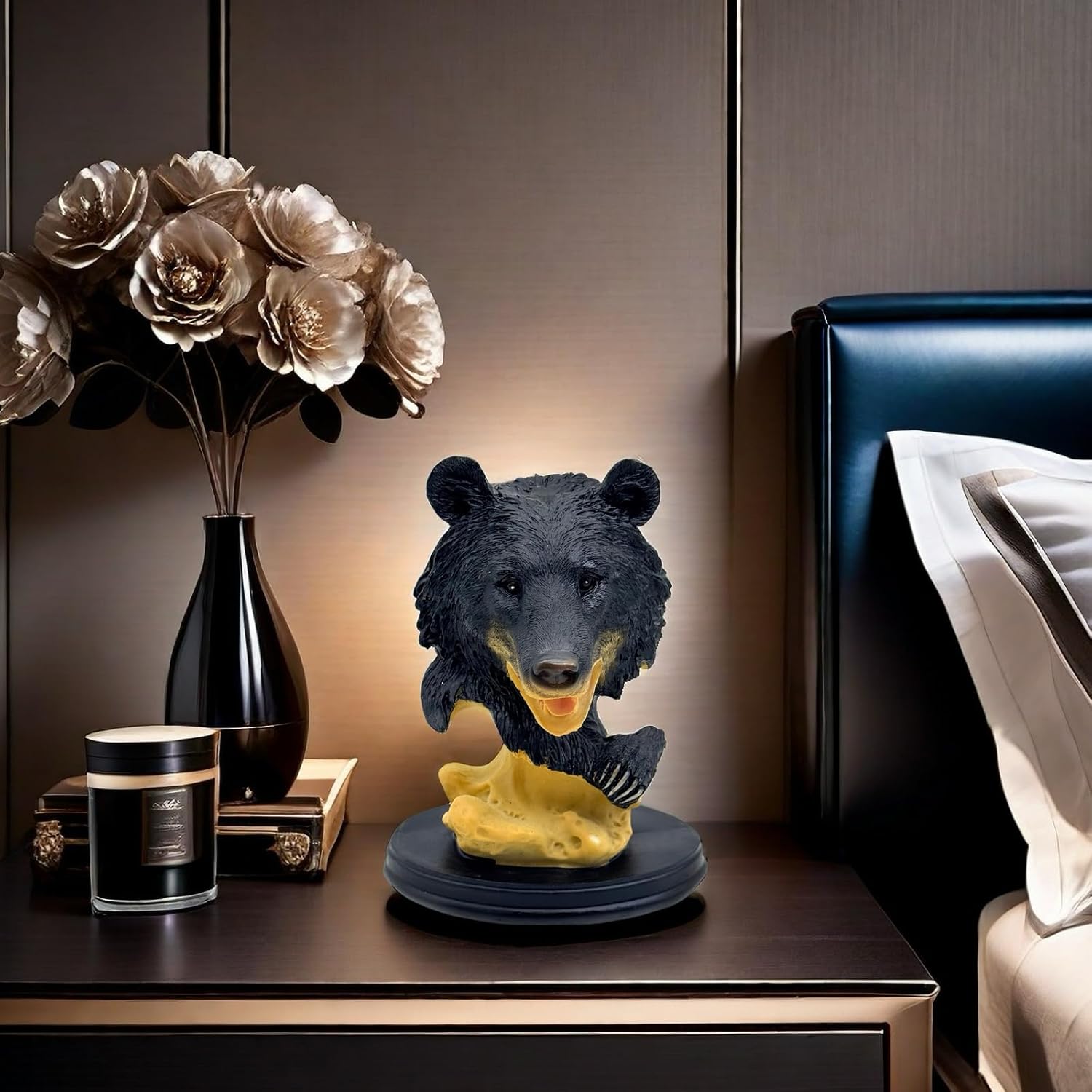 Black Bear Head Statue Resin Figurine Collectible Decor