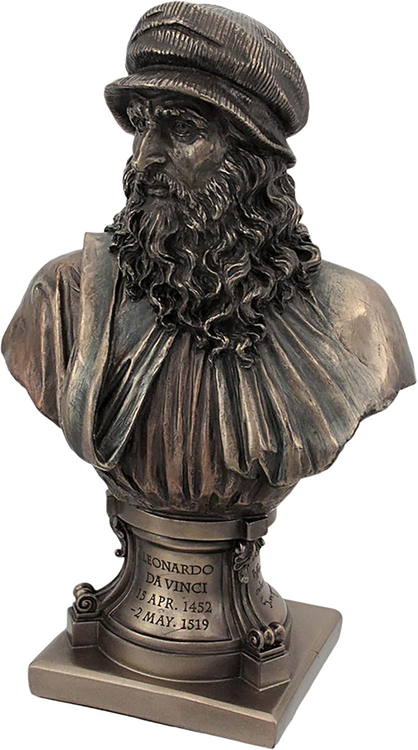 Italian Renaissance Artist Leonardo Da Vinci Figurine Bronze Resin Stone Bust Statue