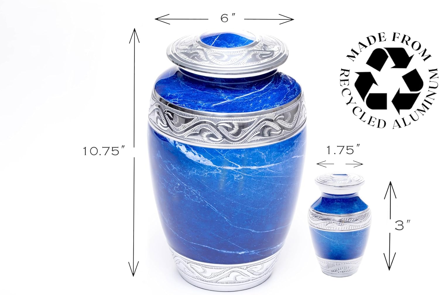 Blue Marble Cremation Urn with 4 Keepsake Urns and Velvet Case