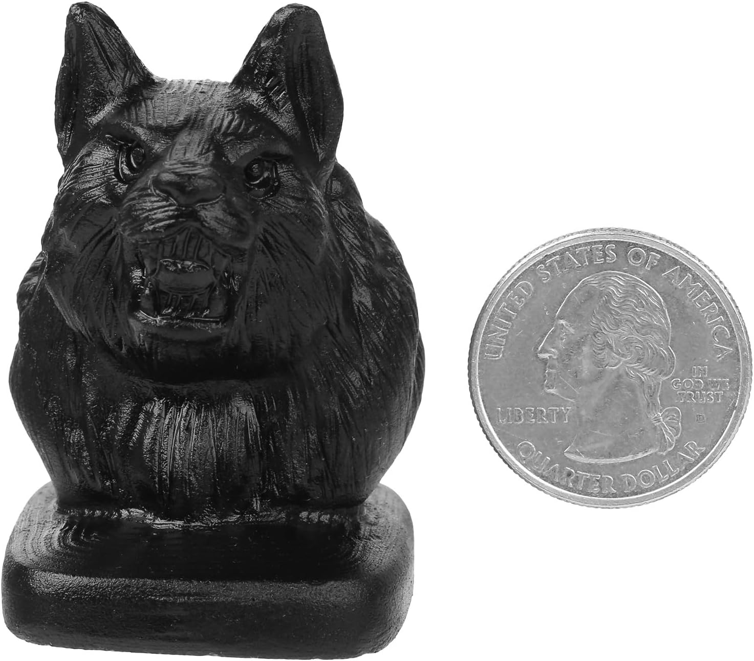 Natural Black Obsidian Wolf Head Figurine Sculpture Art Decor