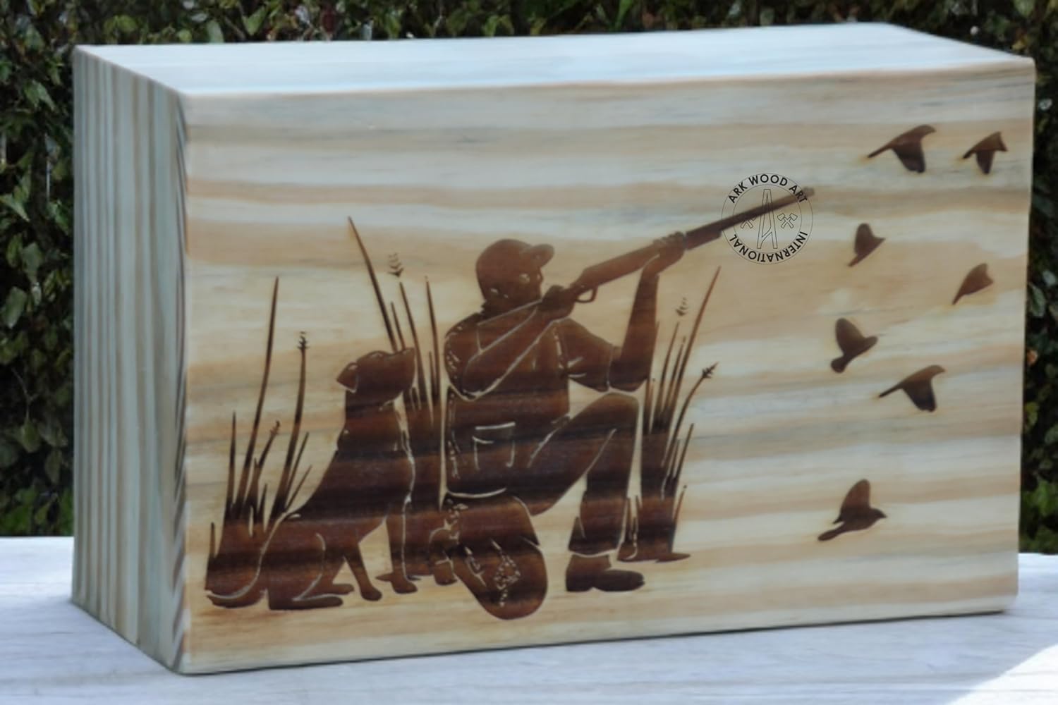 Hunting Dog Cremation Urn for Human Ashes Large - Handmade Wood