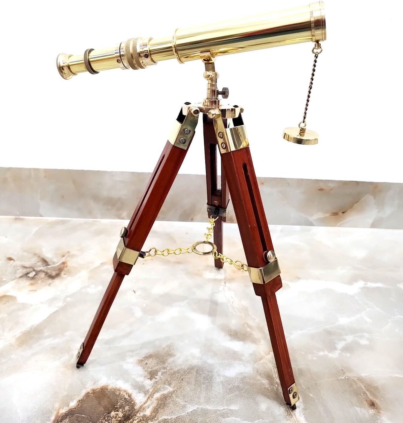 Golden Polish Maritime Brass Telescope with Adjustable Wooden Tripod Stand