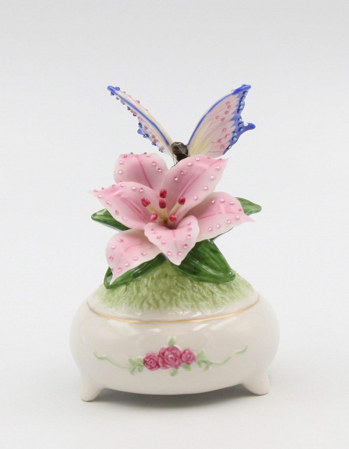 Fine Porcelain Butterfly Musical Box Figurine Fur Elise 5 Inch