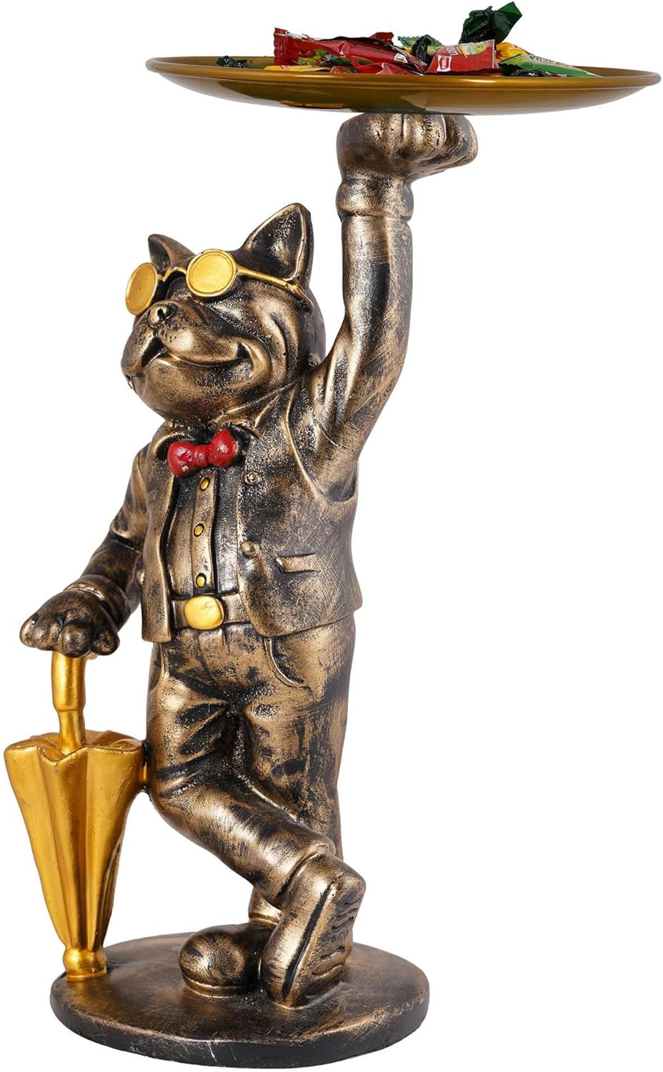 Cute Dog Sculpture with Plate for Home Decor