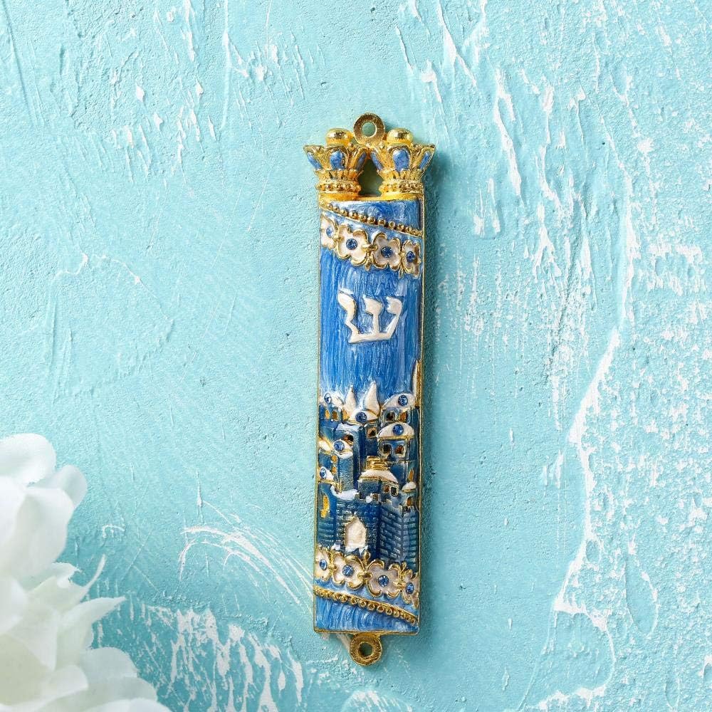 Matashi Hand Painted Mezuzah with Gold and Crystals