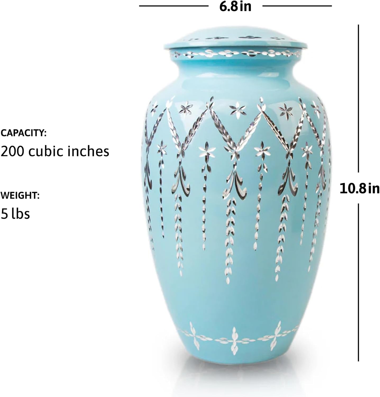 105in Metal Urn for Ashes - Hand-Crafted Blue