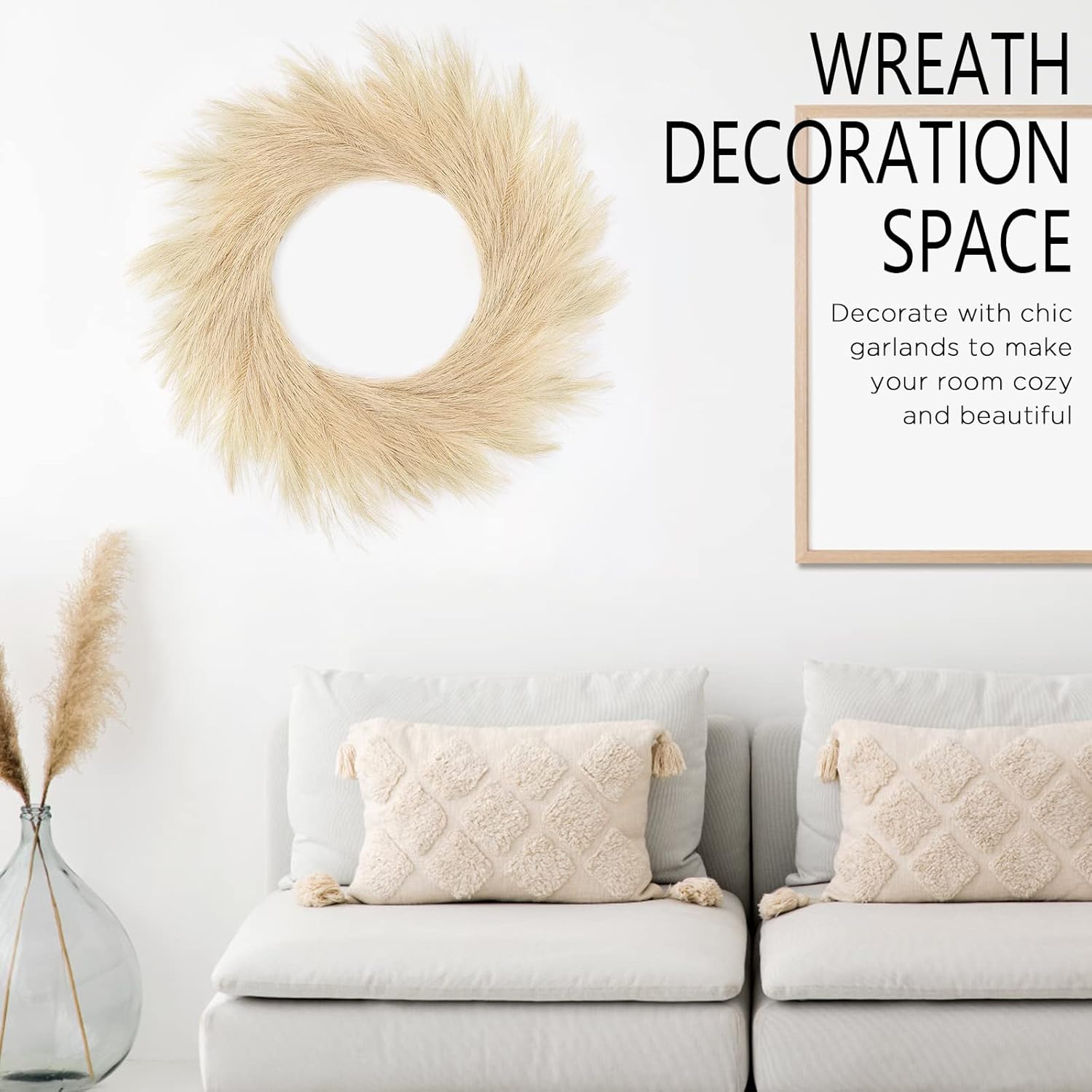 Hananona Artificial Pampas Grass Wreath 26 Beige 1pc