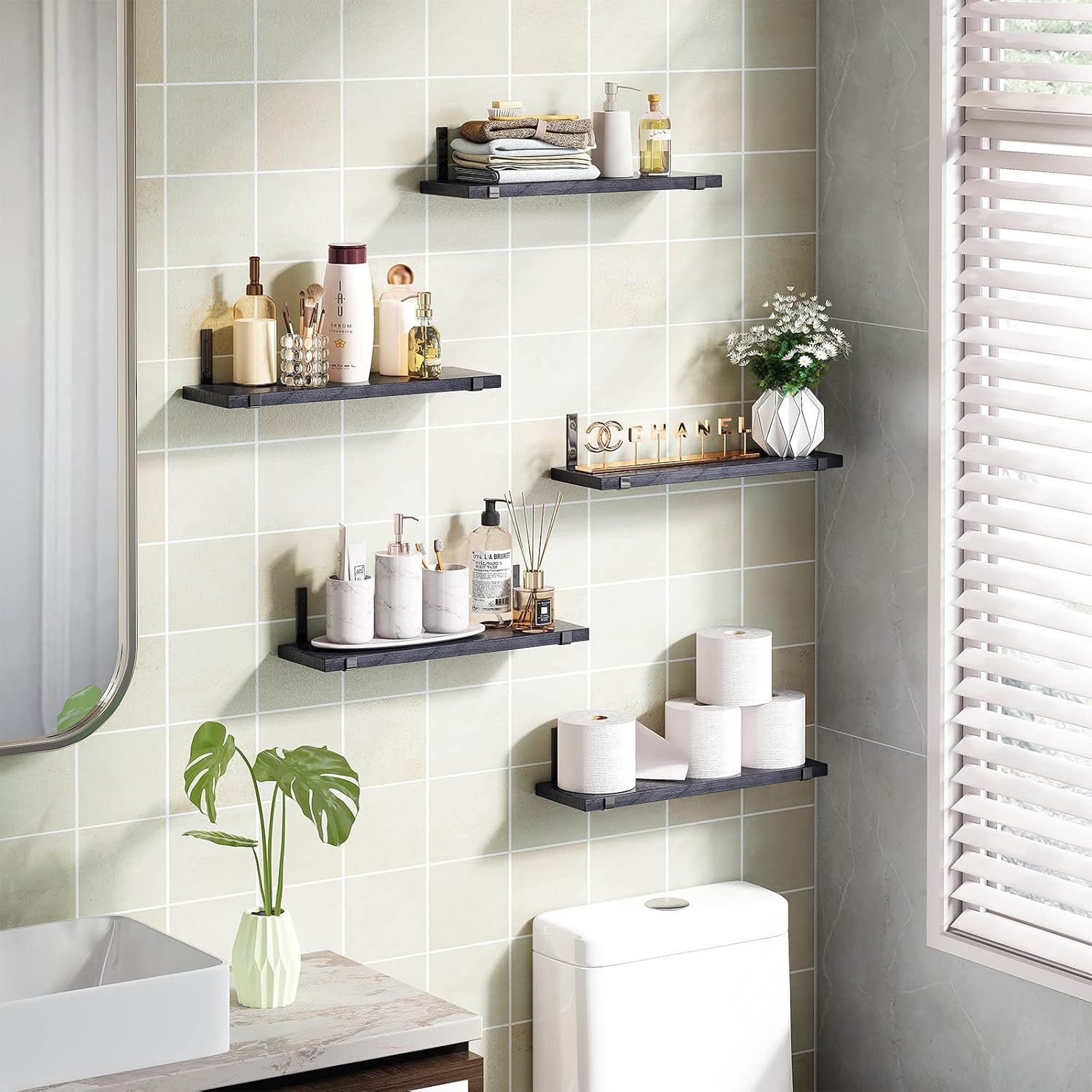 Fixwal Floating Shelves Set of 5 Black Wall Shelves
