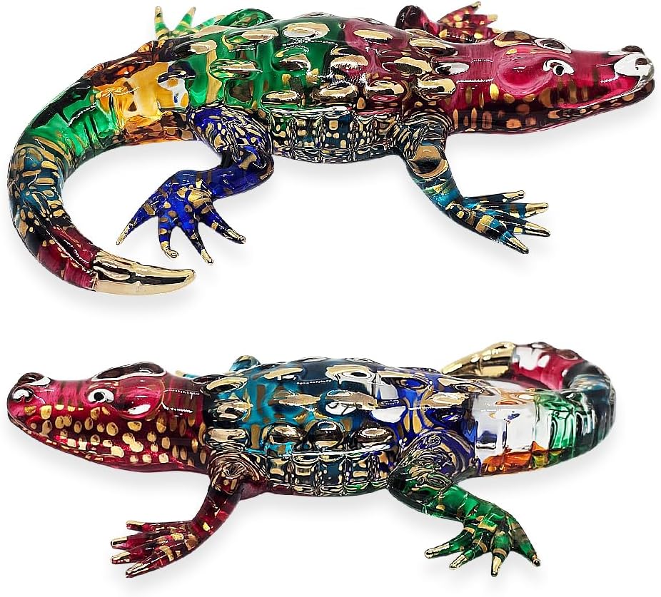 WitnyStore Tiny 5 Inch Rainbow Gold Dotted Crocodile Figurine
