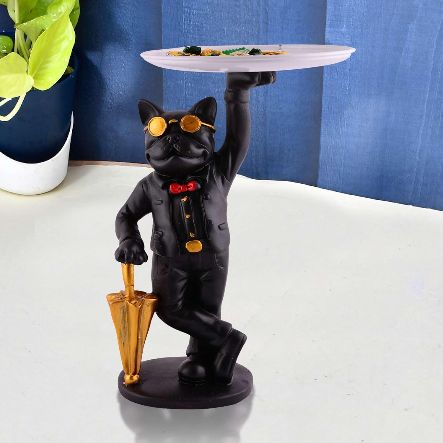 Cool Dog Showpiece with Plate for Home Decor
