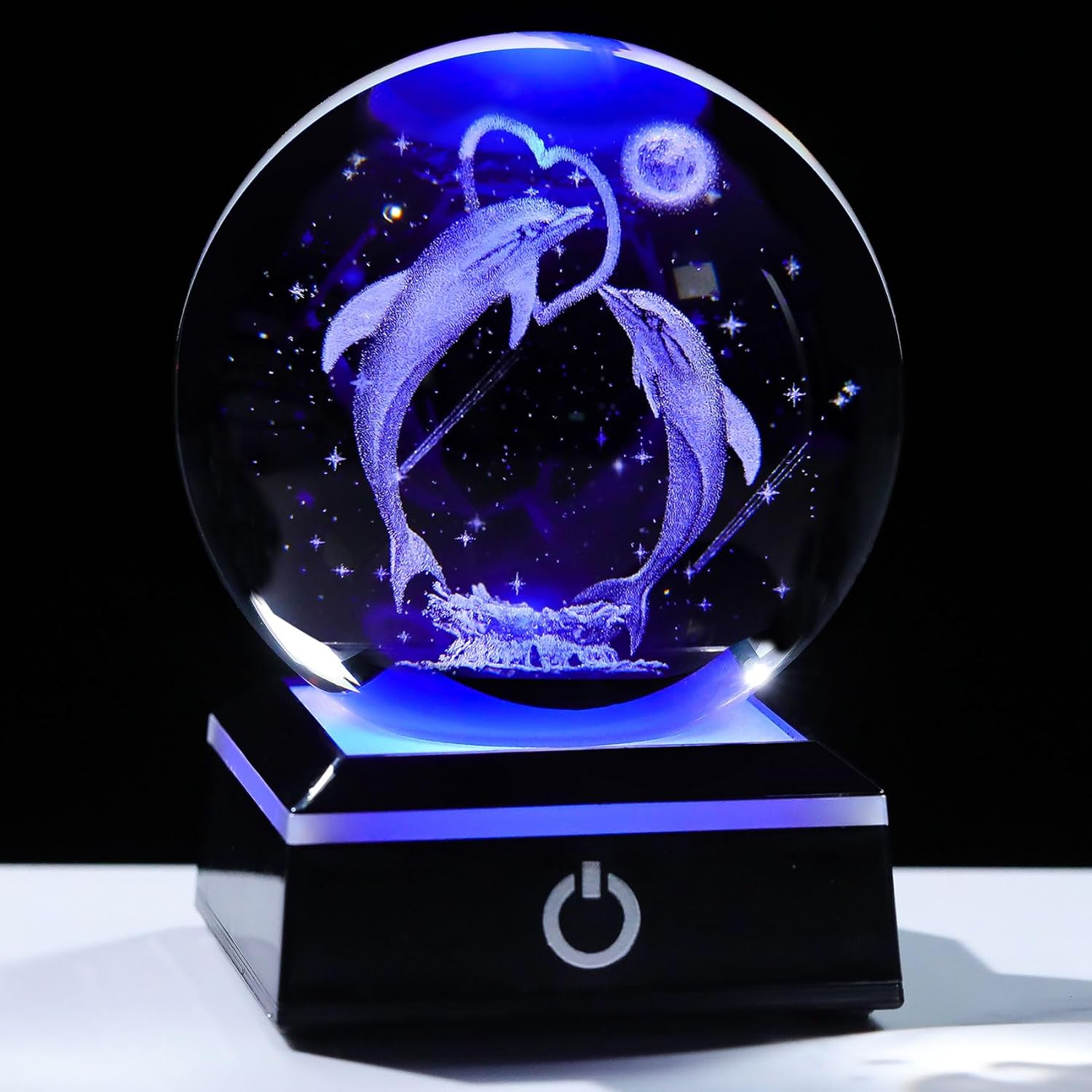 3D Crystal Ball Dolphin Night Light Snow Globe with LED Base