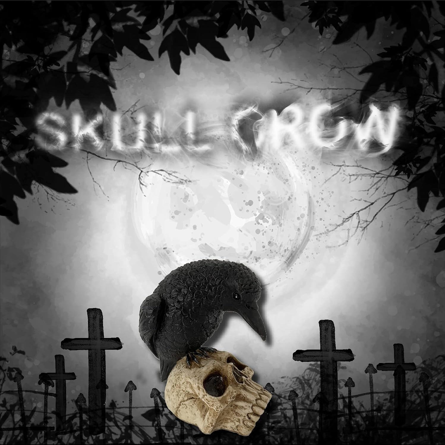 EraSpooky Gothic Crow on Skull Halloween Statue