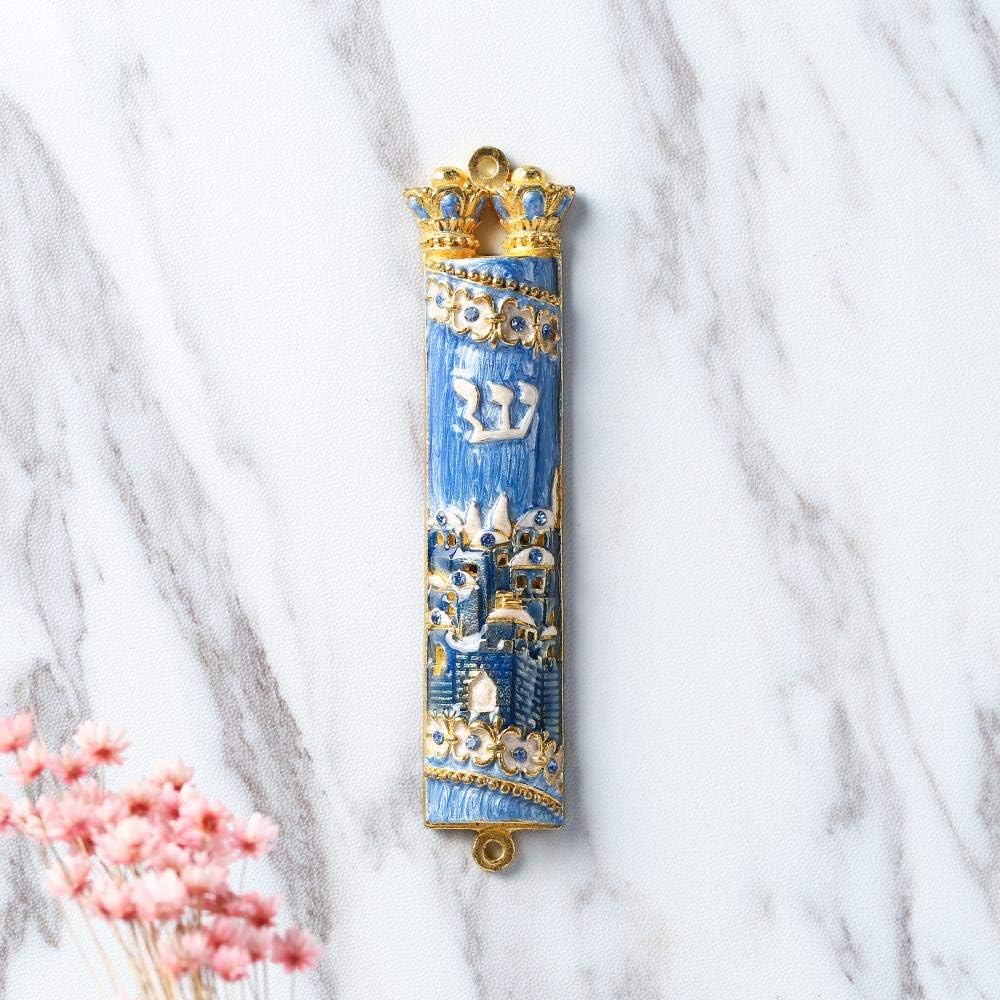 Matashi Hand Painted Mezuzah with Gold and Crystals