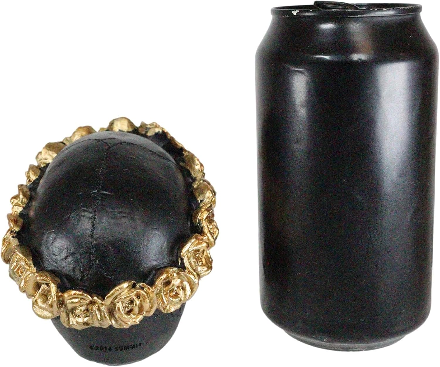 Day of the Dead Copper Rose Laurel Black Skull Figurine