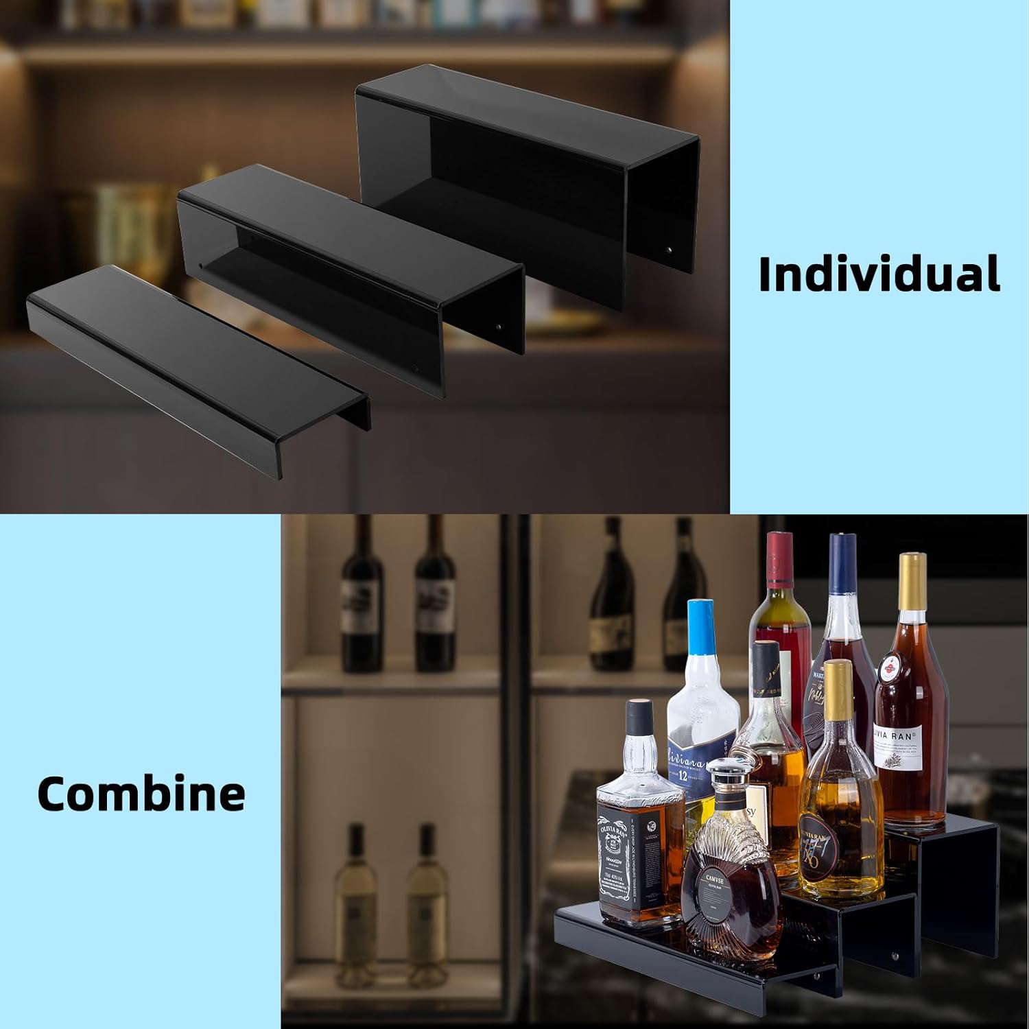3 Tiers Bar Shelves for Liquor Bottles 15 Inch Display Stand
